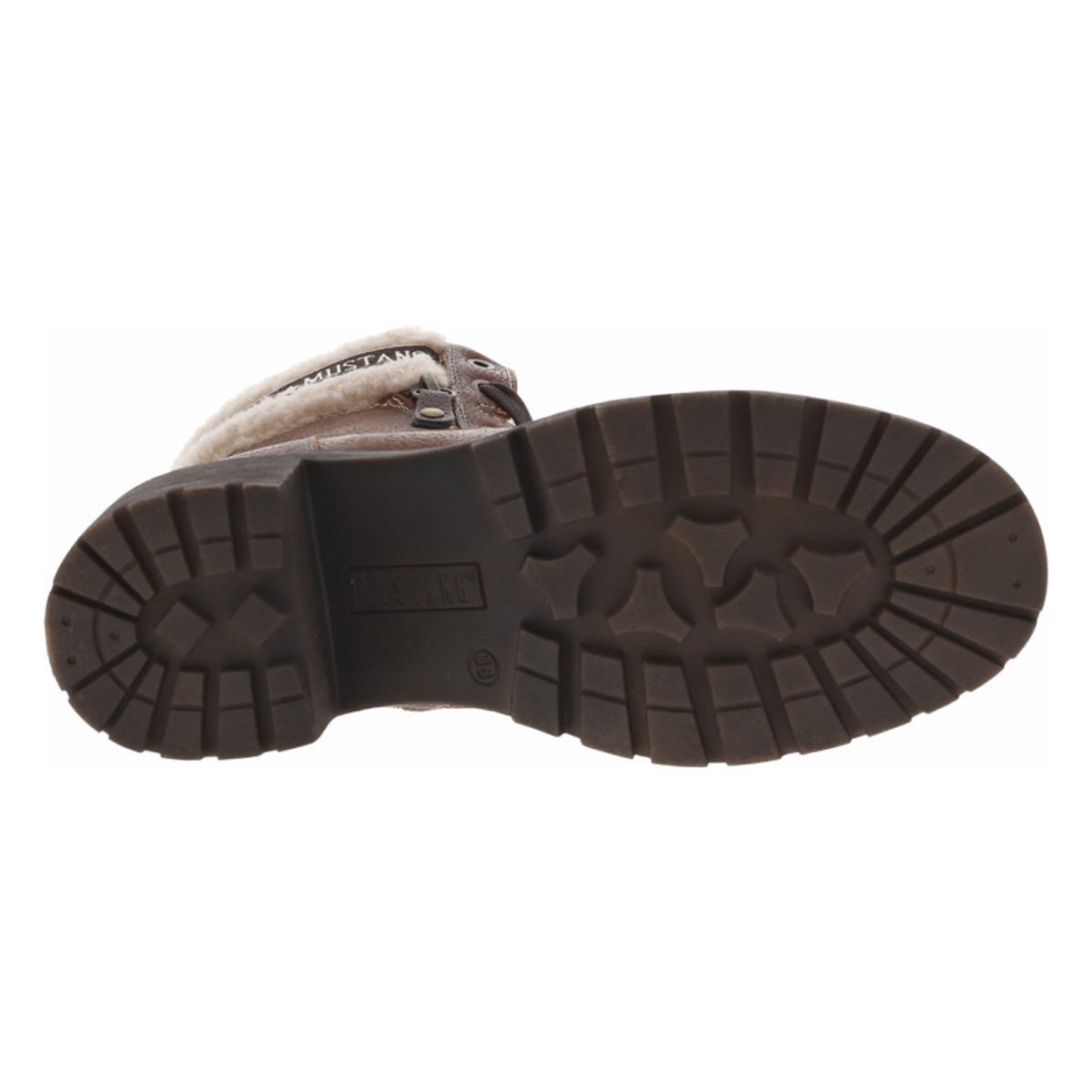 Bottines cognac à talon décroché moyen avec des lacets plats et un zip cognac, MUSTANG