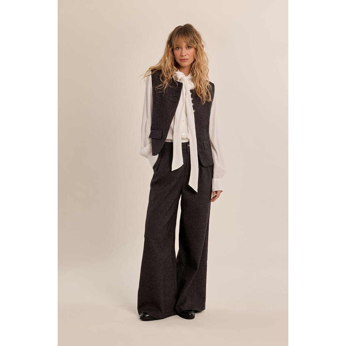 Gilet de costume col rond noir, MOLLY BRACKEN