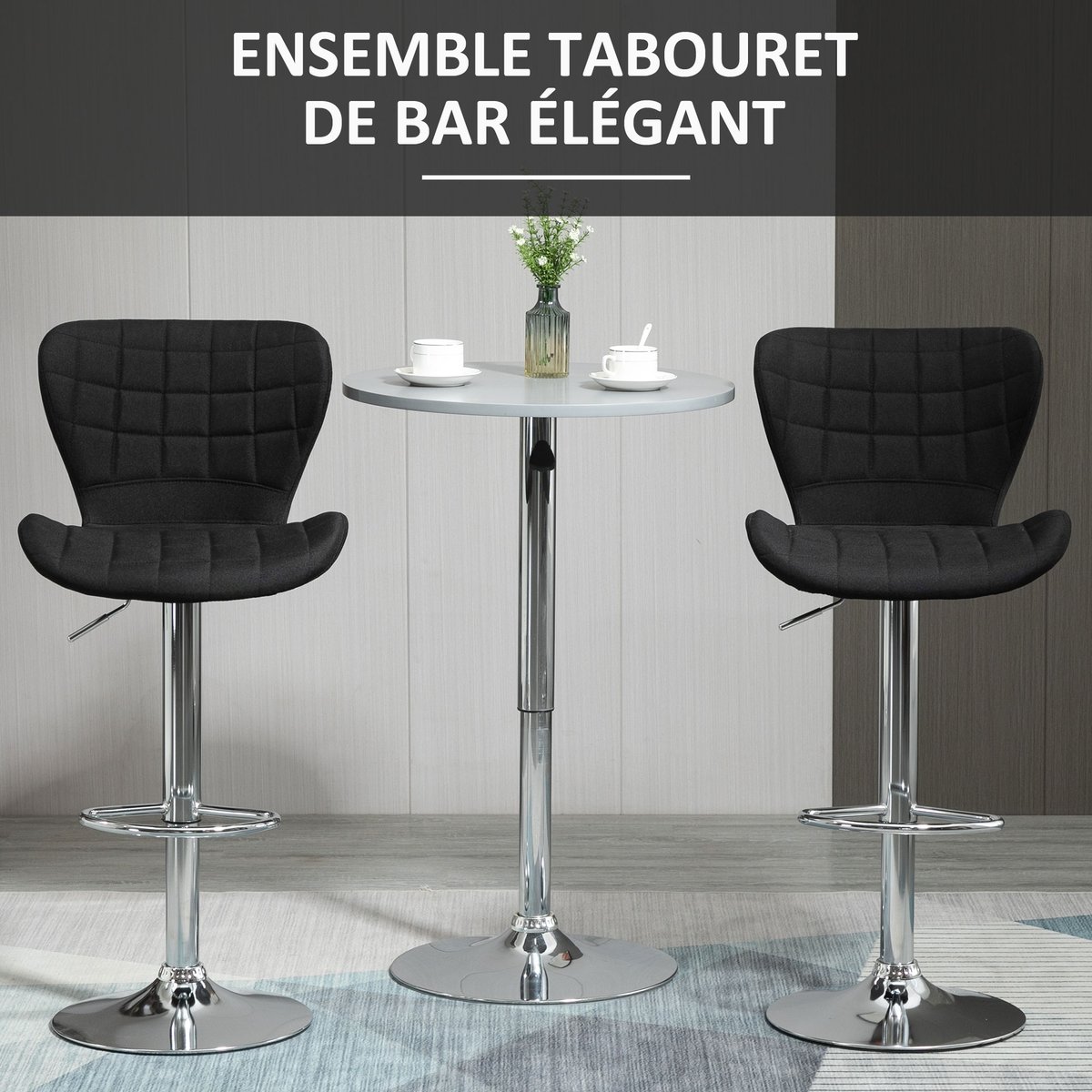 Tabouret de bar Lin Noir noir, HOMCOM