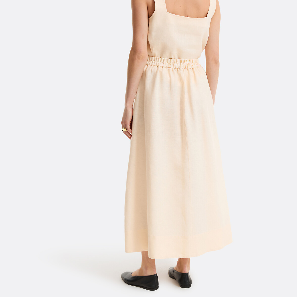Jupe longue évasée en lin jaune pastel, LA REDOUTE COLLECTIONS