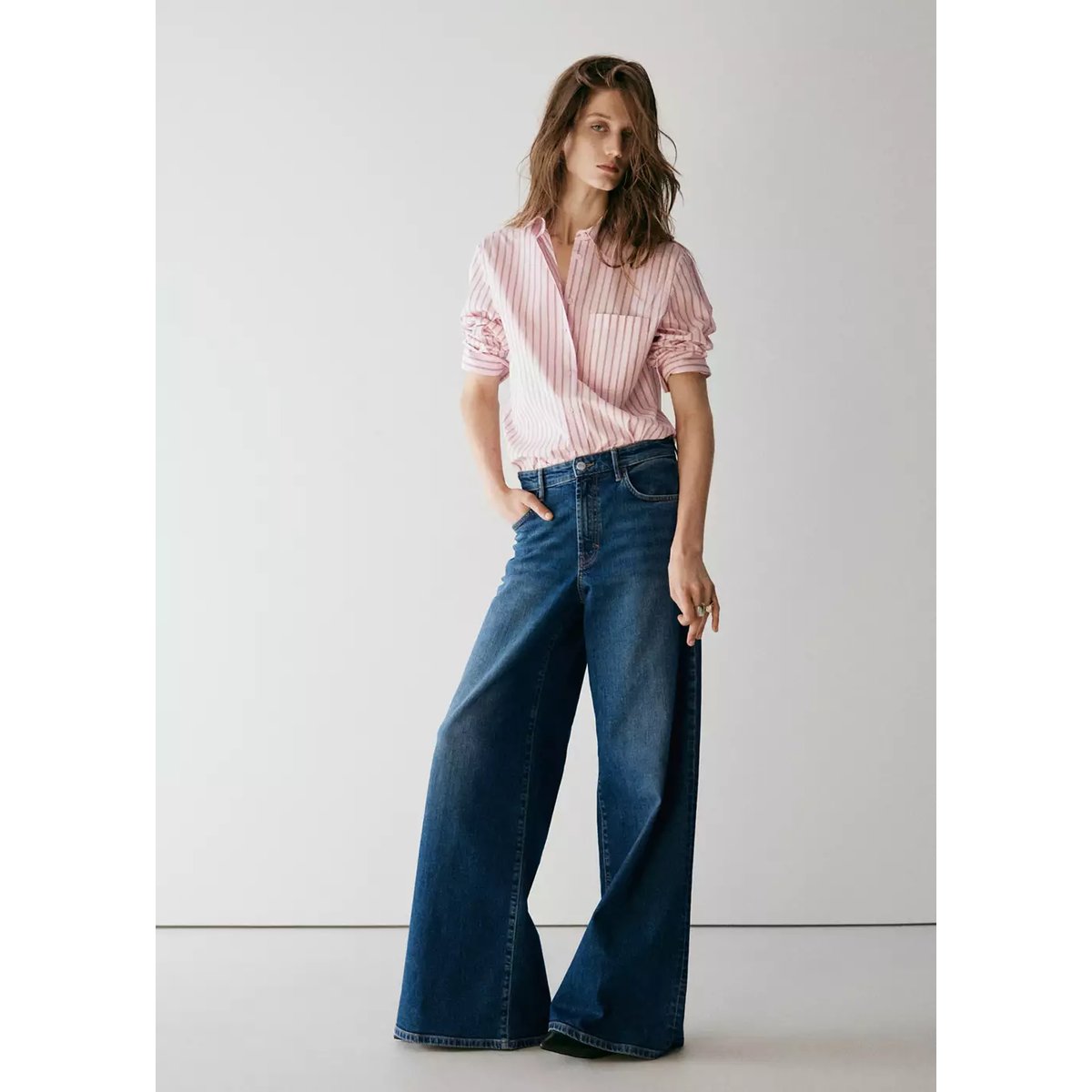 Chemise droite mélange coton et lyocell rose, MANGO