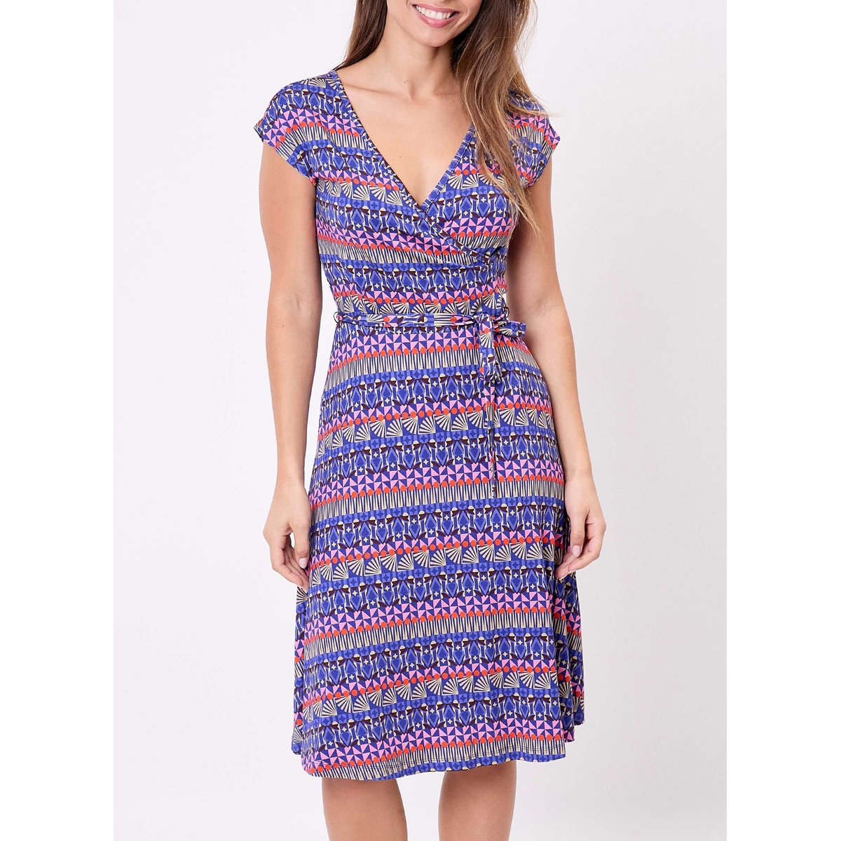 Robe imprimée maille évasée fluide ADELE bleu baya, PRINCESSE NOMADE