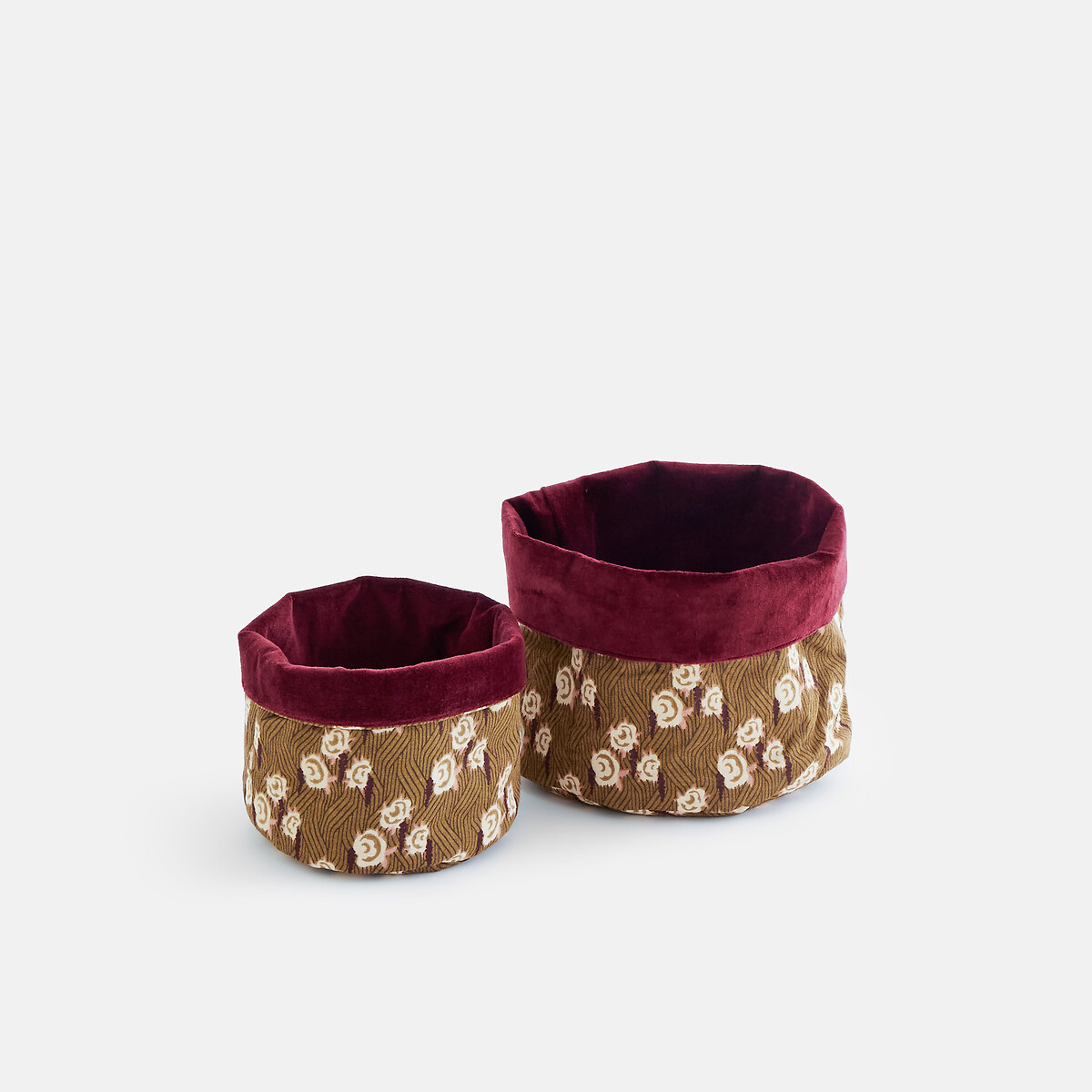 Lot de 2 petits paniers de rangement réversibles, en coton, DESTELLO imprimé bordeaux, LA REDOUTE INTERIEURS