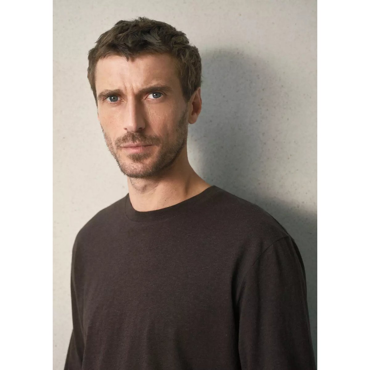 T-shirt coton mélangé cachemire regular fit marron, MANGO MAN