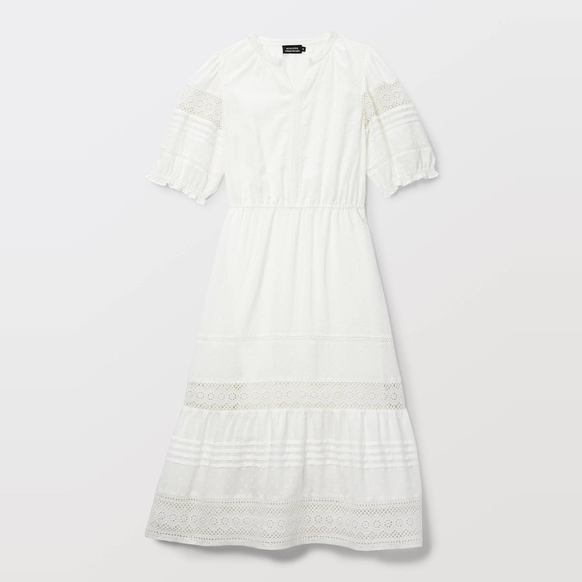 Robe longue à détails brodés ecru, MONOPRIX