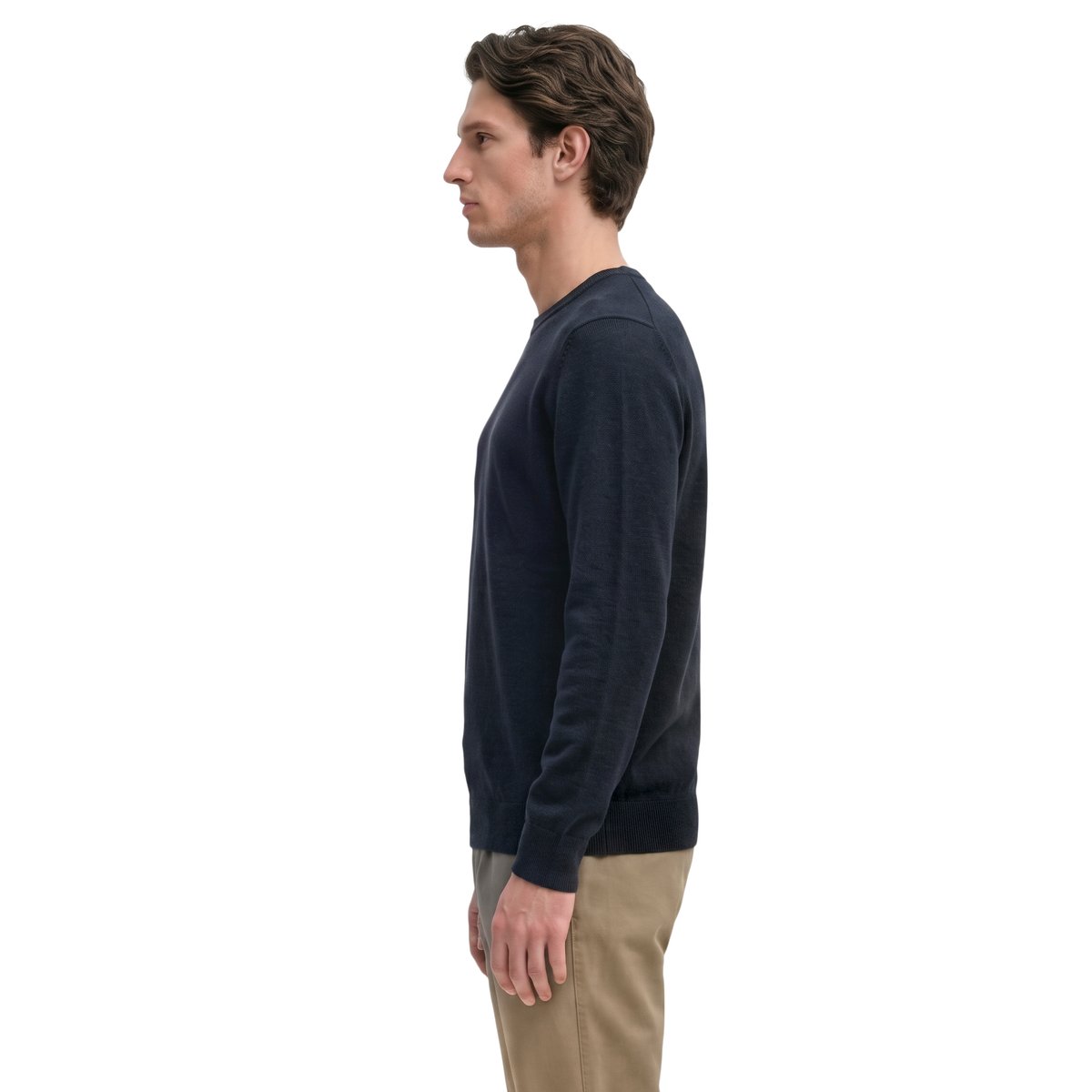 Pull-over regular en doux mélange de coton et de laine vierge bio bleu foncé, MARC O'POLO