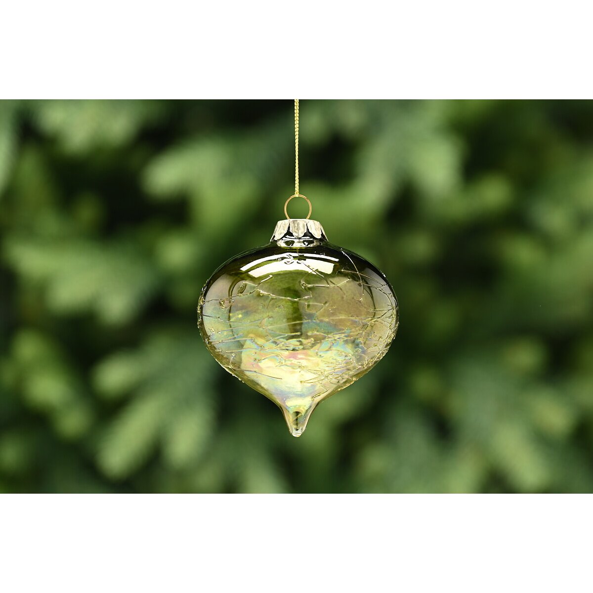 Set of 3 Green Irridescent Baubles green, SO'HOME