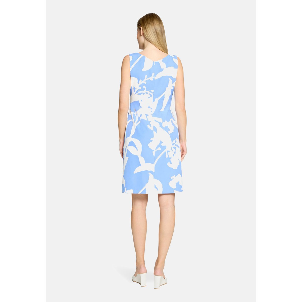 Robe de cocktail à imprimé à fleurs bleu/blanc, VERA MONT