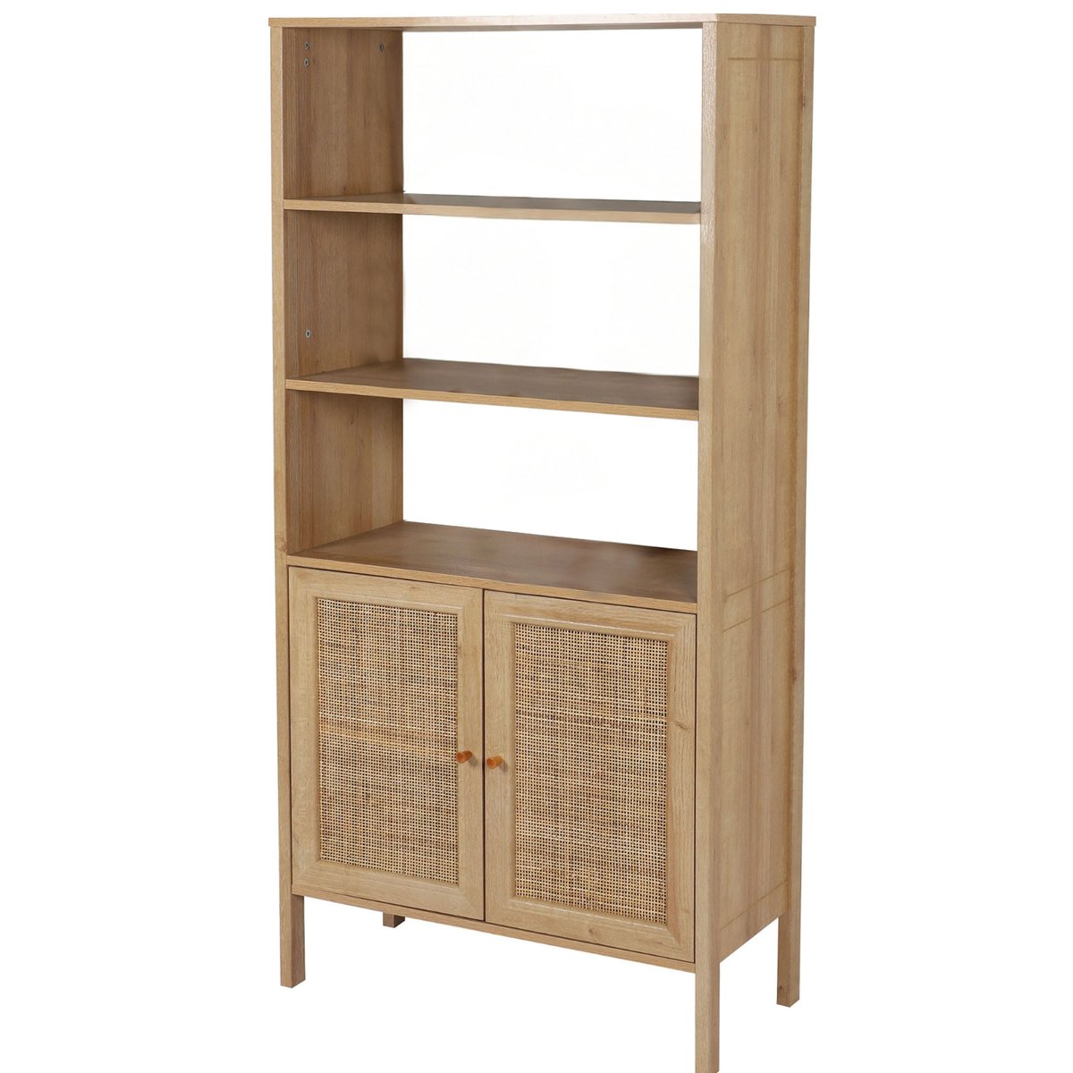Étagère bibliothèque effet bois portes cannage rotin 80x37x163cm bois, URBAN LIVING