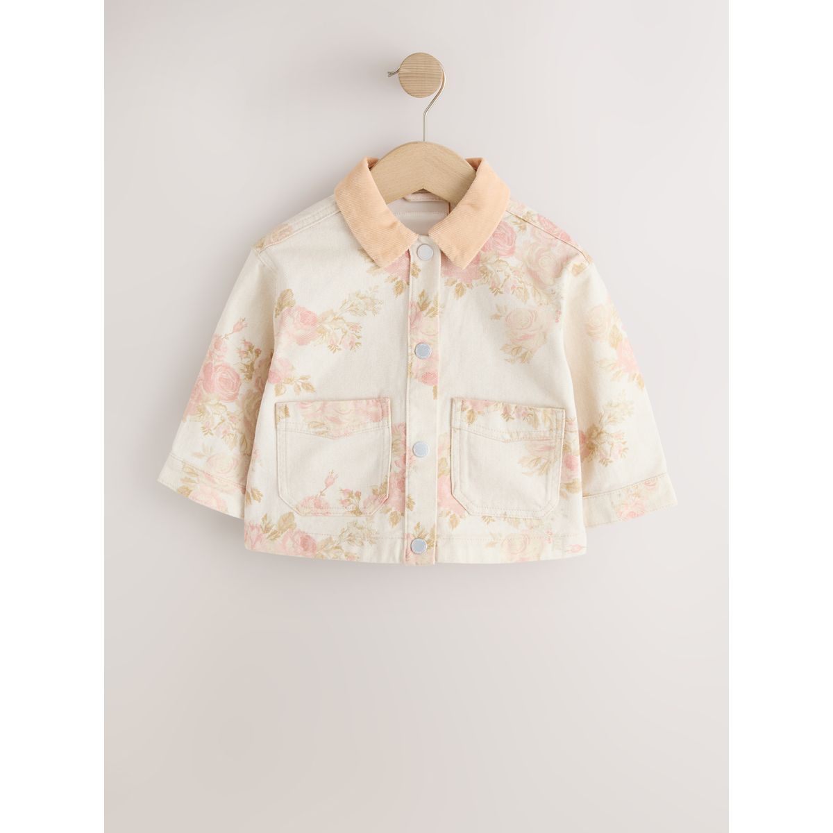 Veste en denim avec col velours côtelé écru à imprimé fleurs, NEXT
