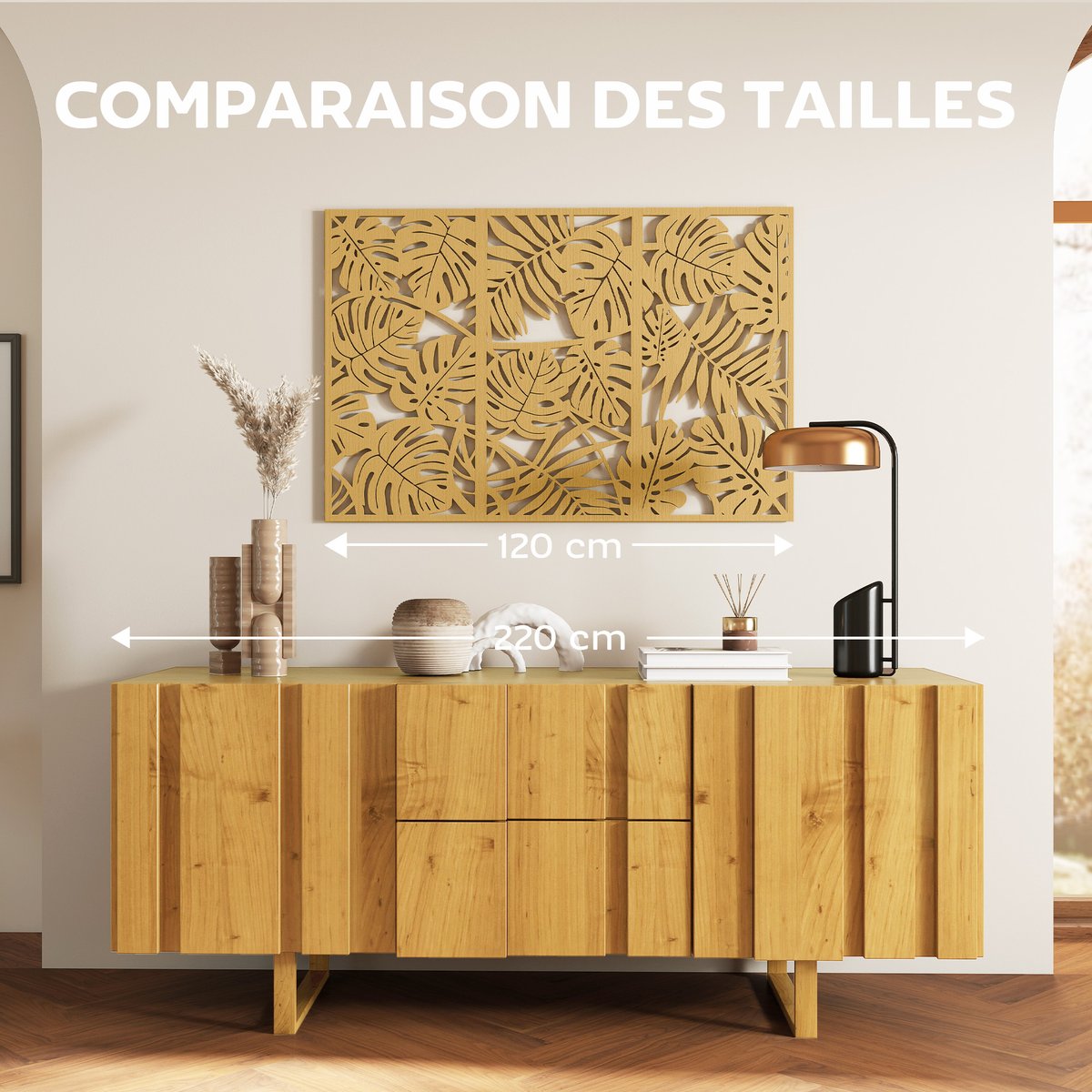 Décoration murale en bois MDF Bois naturel beige, HOMCOM