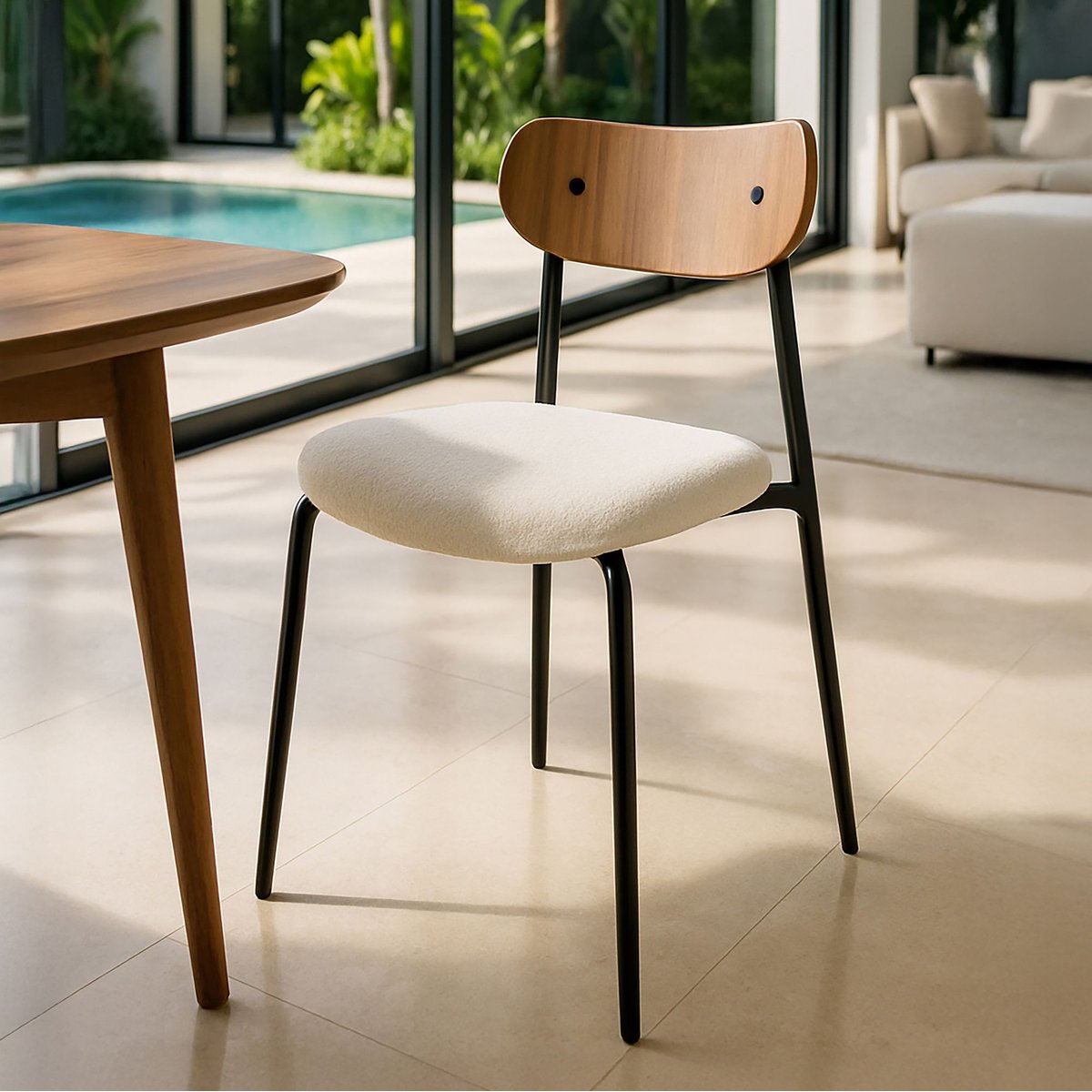 Lot de 2 chaises en tissu et dossier en finition noyer, GASTON couleur unique, NOW'S HOME