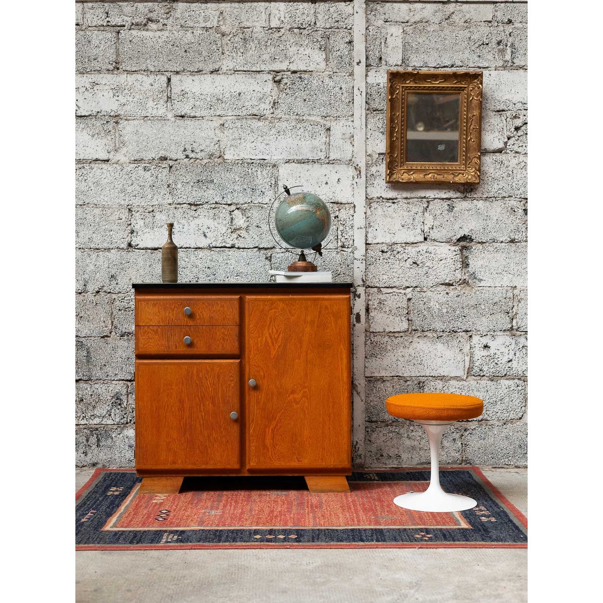 Commode bois au plateau vert d'eau Olga N°673 - Bon état bois clair, DEBONGOUT