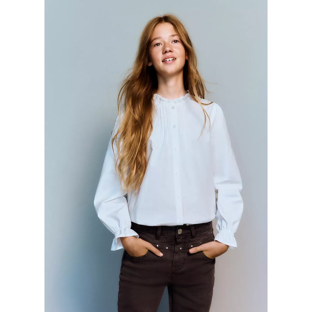Jean droit clouté chocolat, MANGO KIDS