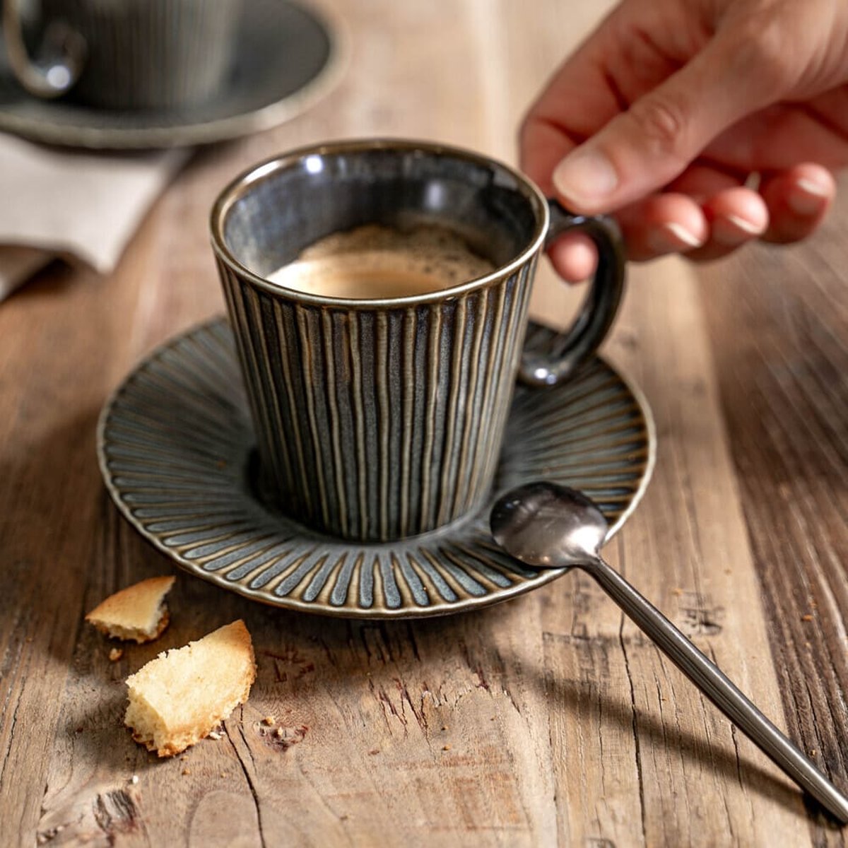 Coffret de 6 tasses à café avec sous tasses Liv 9 cl bleu, TABLE PASSION
