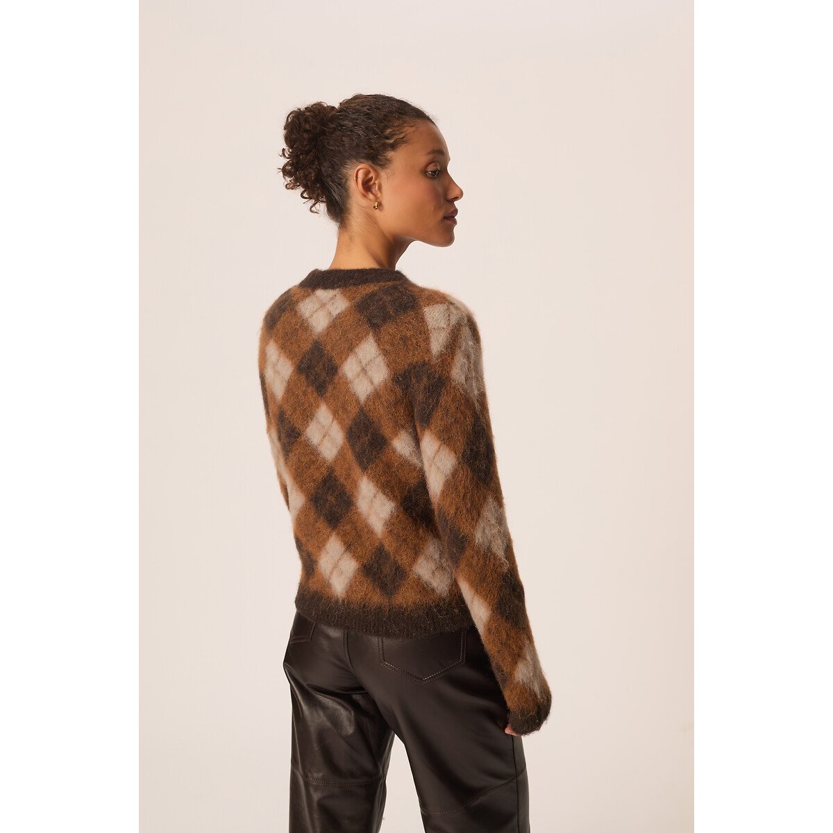 Karierter Pullover, Rundhalsausschnitt, COME braun, DES PETITS HAUTS