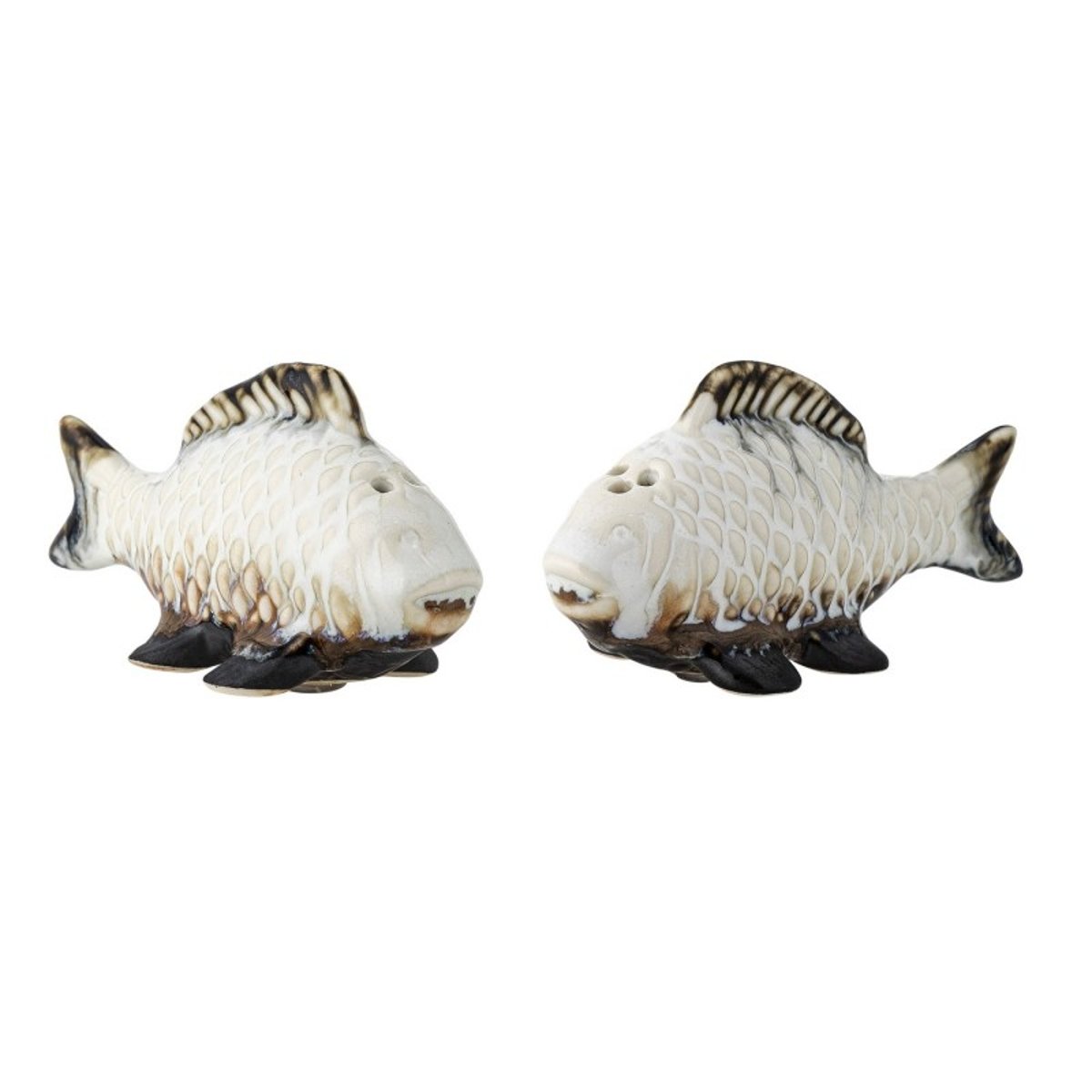 Salière poivrière poissons grès ChASE set de 2 blanc, BLOOMINGVILLE