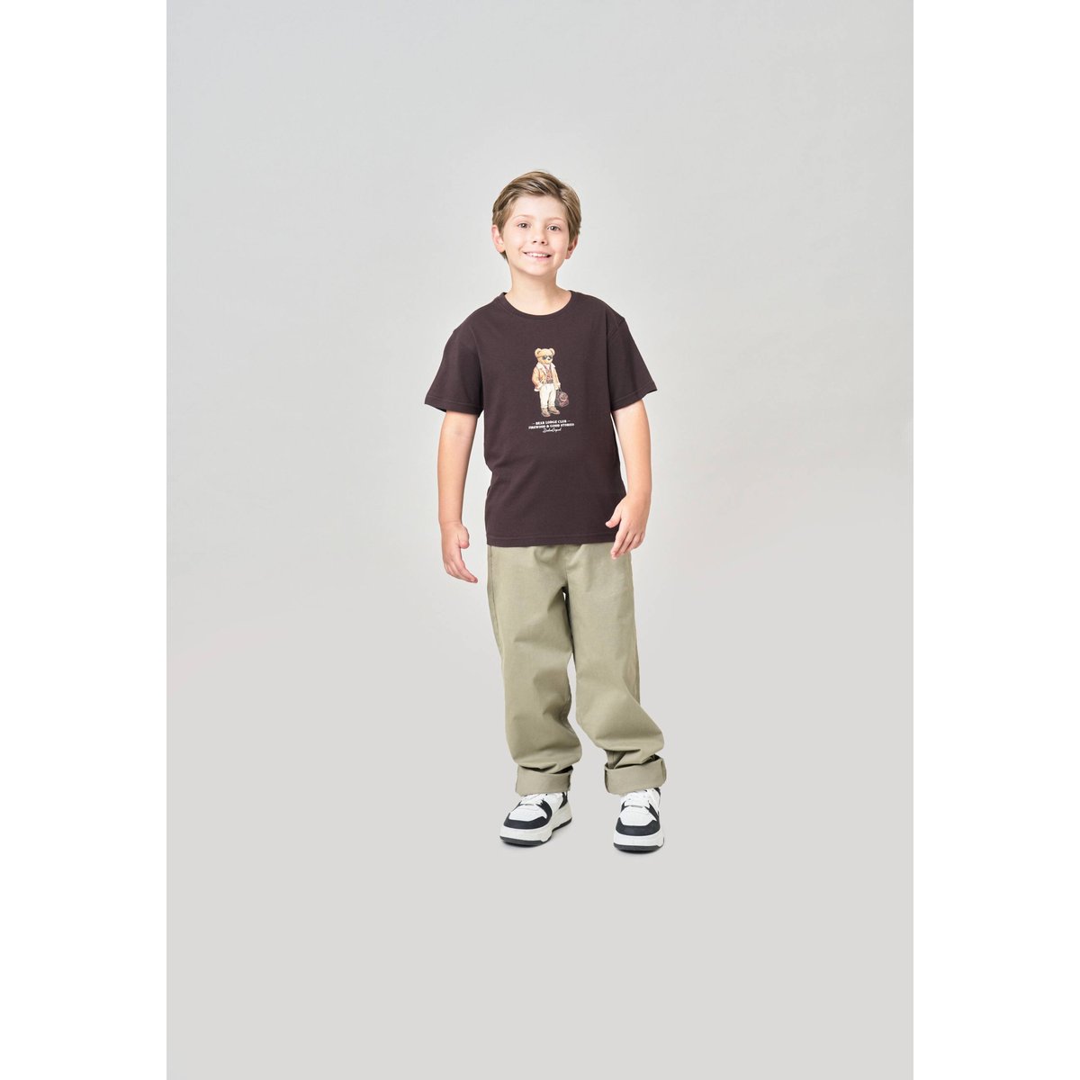 T-shirt regular garçon en 100% coton jersey imprimé ours CHICBEAR walnut, DEELUXE