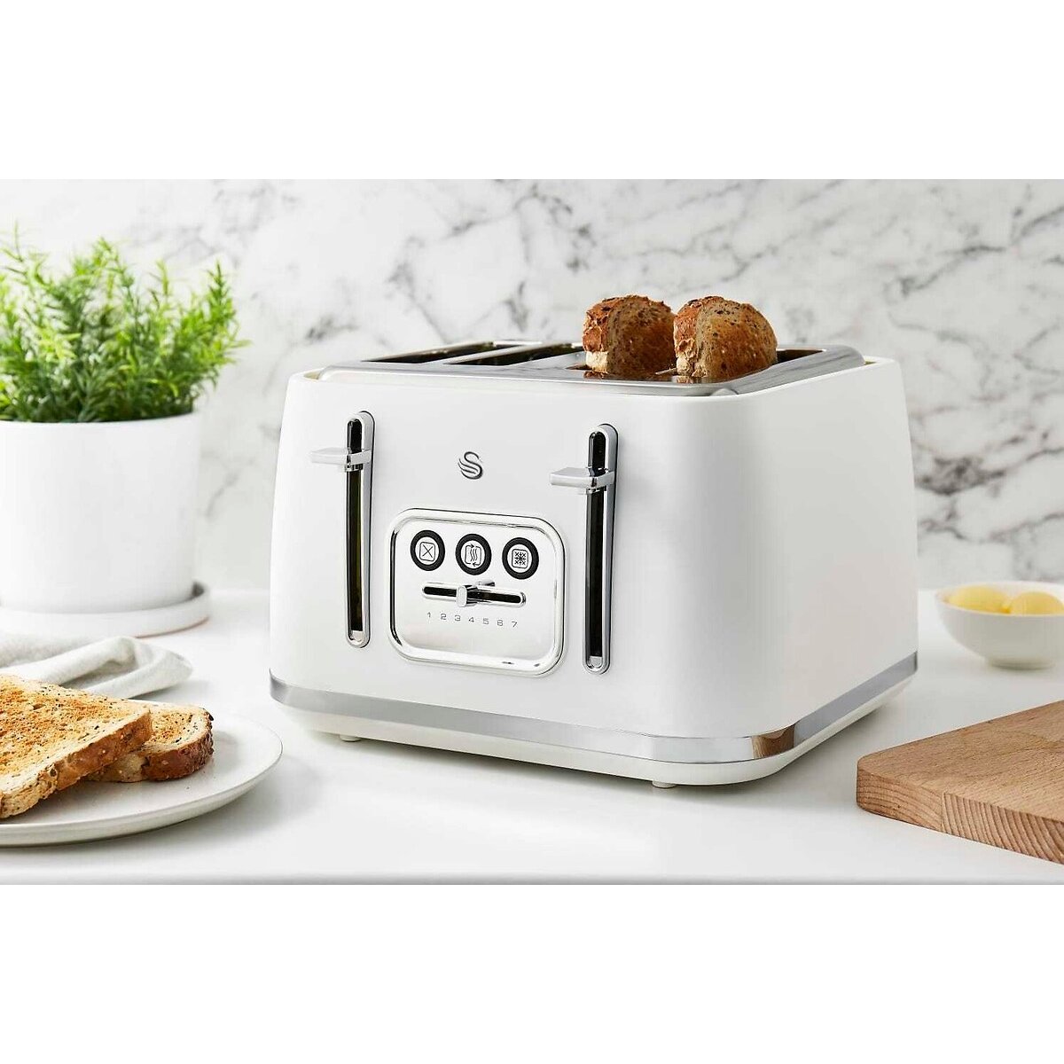 Swan Elegance Kettle & 4-Slice Toaster Set – White white, SWAN