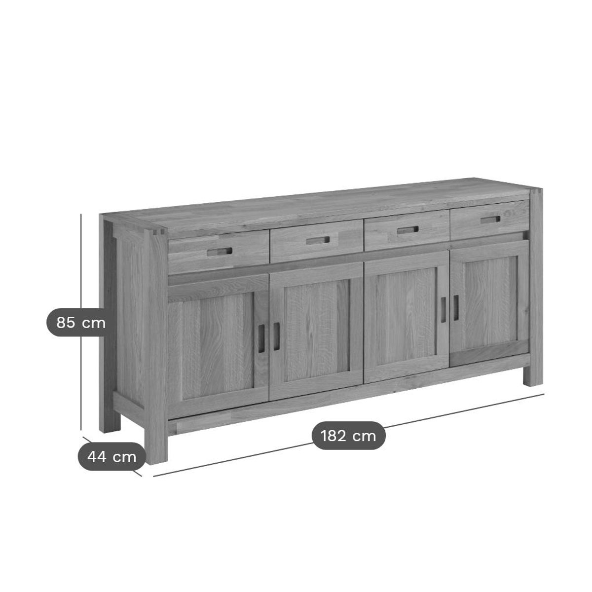 Buffet chêne massif 4 portes 4 tiroirs - LUMINESCENCE bois clair, CAMIF