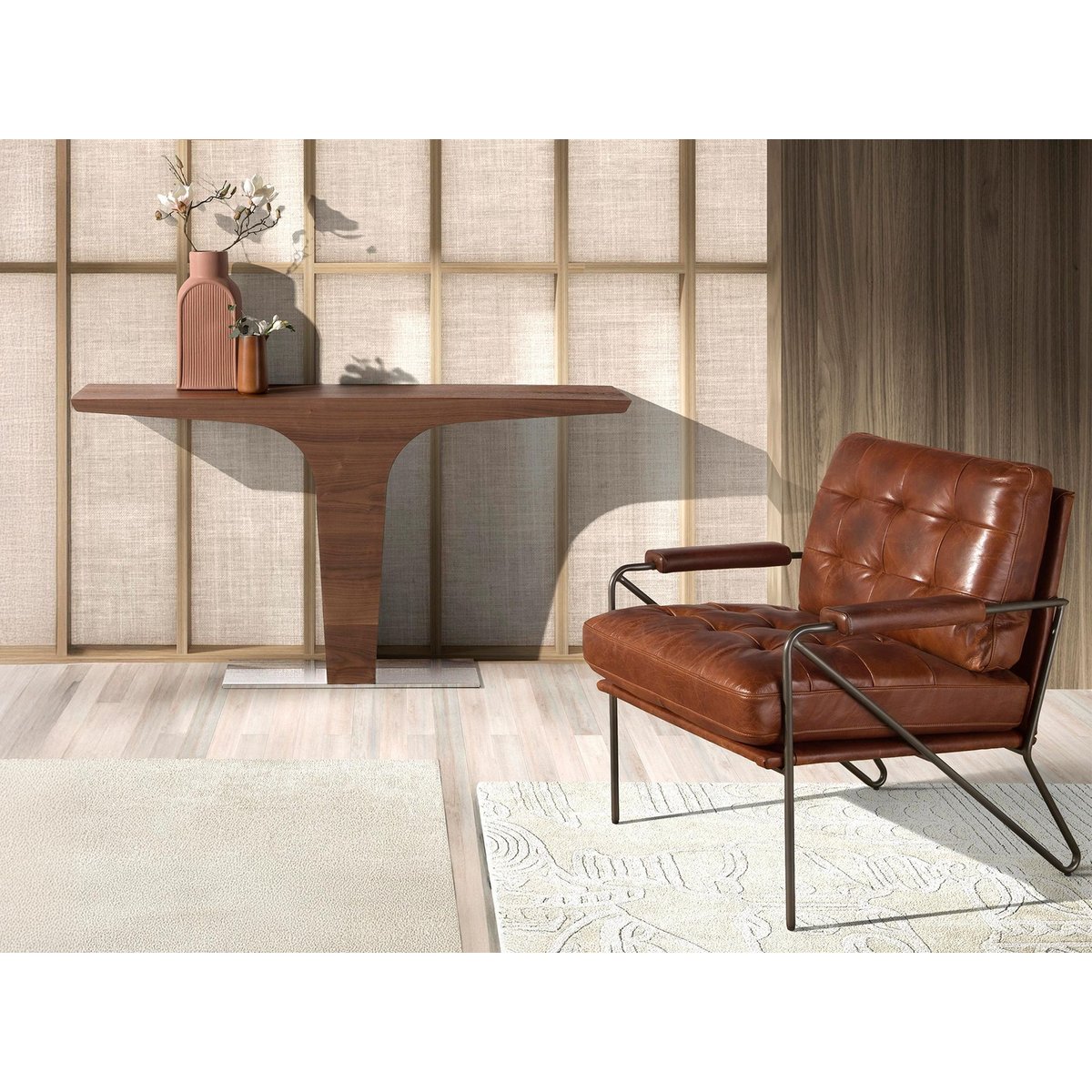 Fauteuil en cuir brun |acier foncé, ANGEL CERDA