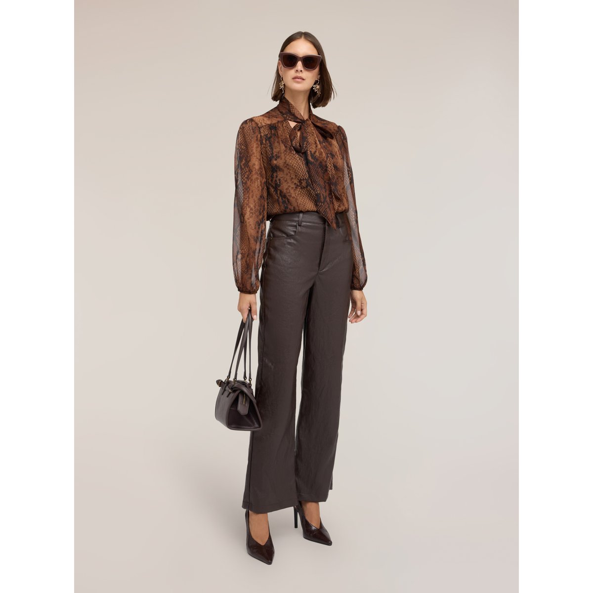 Pantalon palazzo brillant marron, MOTIVI