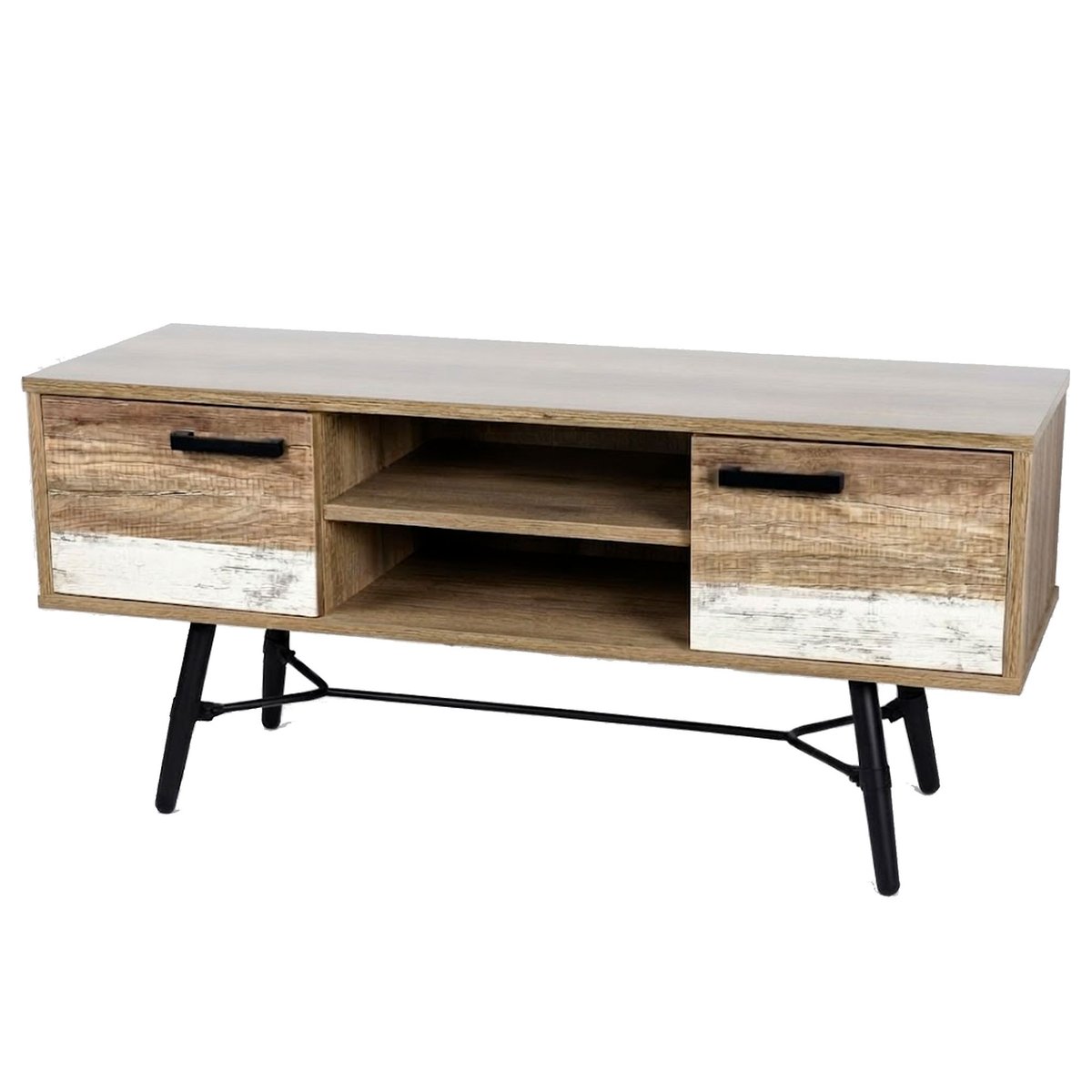 Meuble de télévision métal noir et bois 2 portes 120x39.5x55cm bois, WADIGA