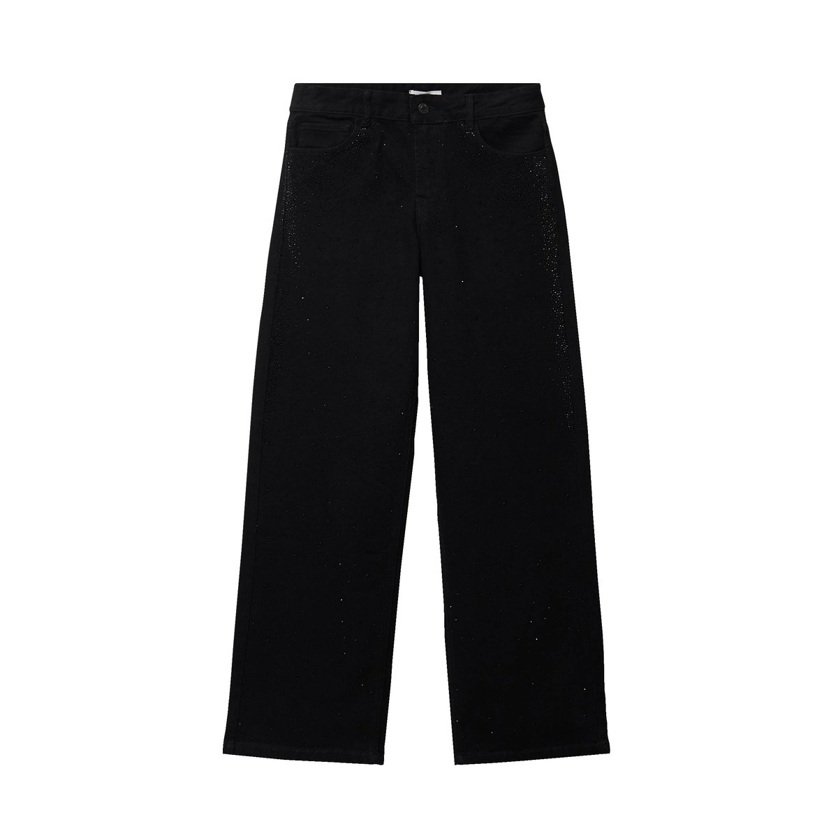 Jean wide leg taille basse strass noir, CACHE CACHE