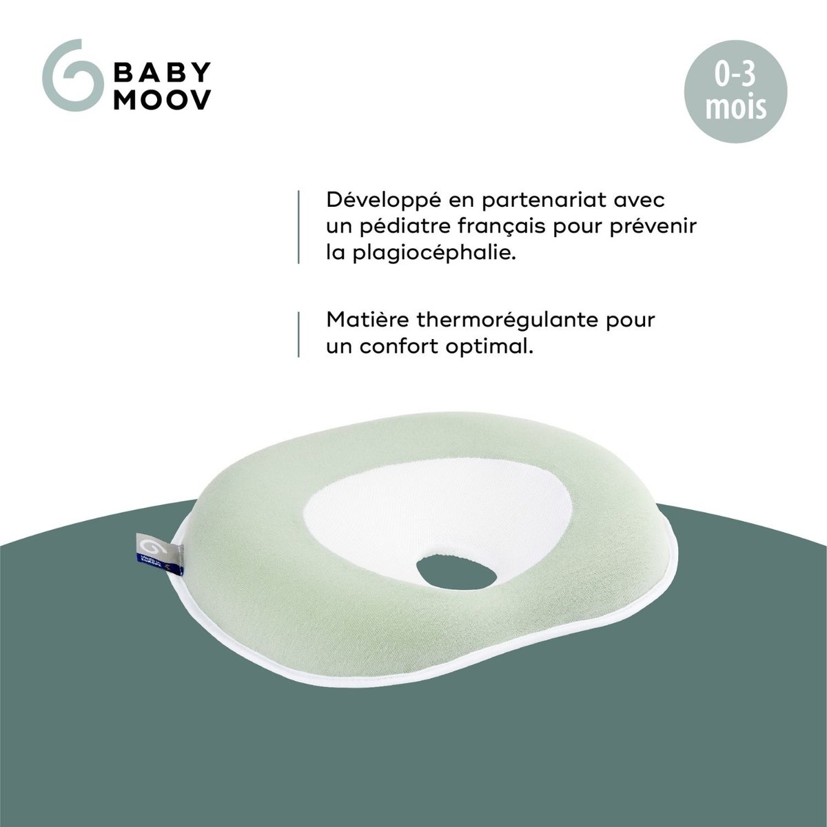 Support de tête morphologique respirant vert clair, BABYMOOV