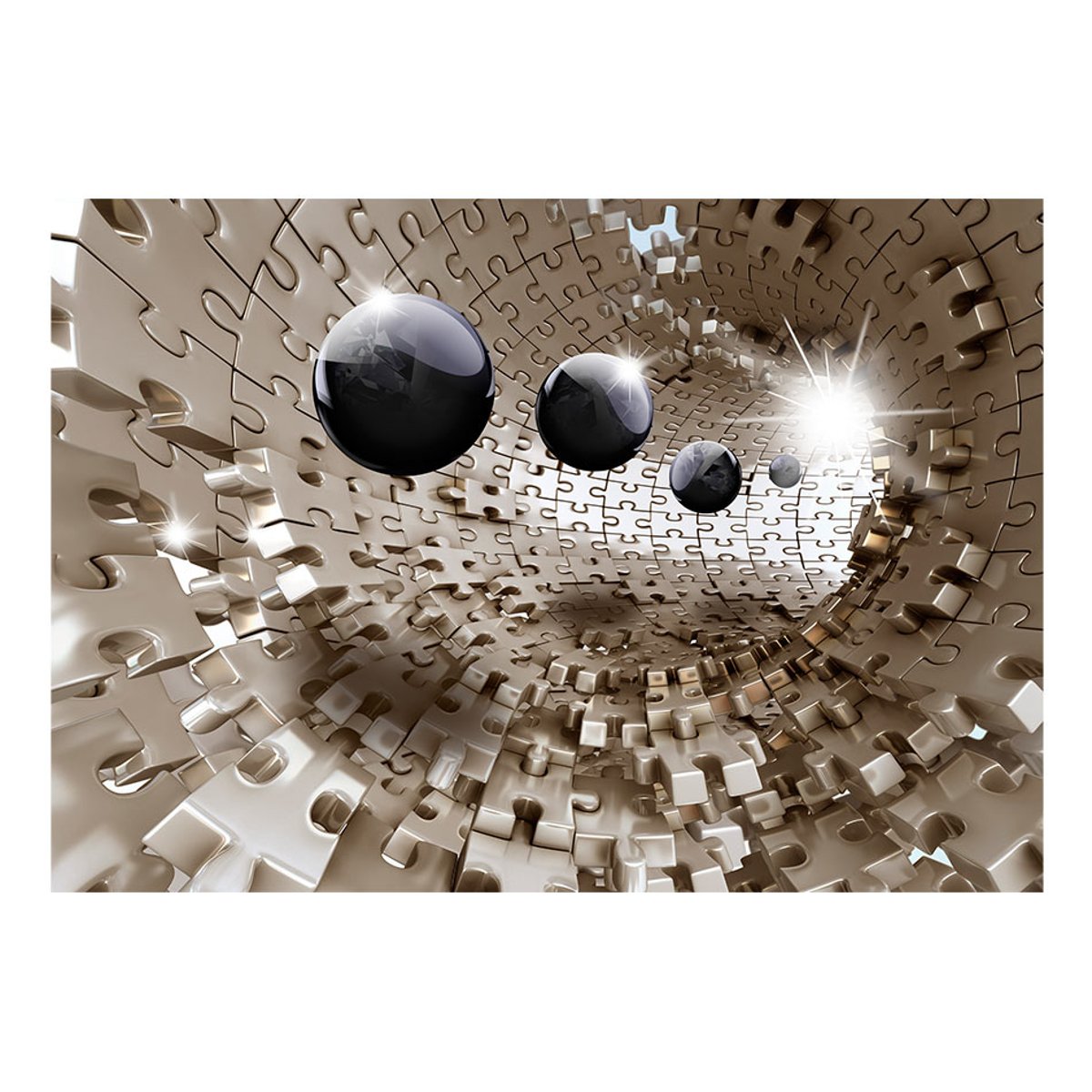 Papier peint intissé panoramique 3D et Perspective Golden Jigsaw gris / argent, EDEN