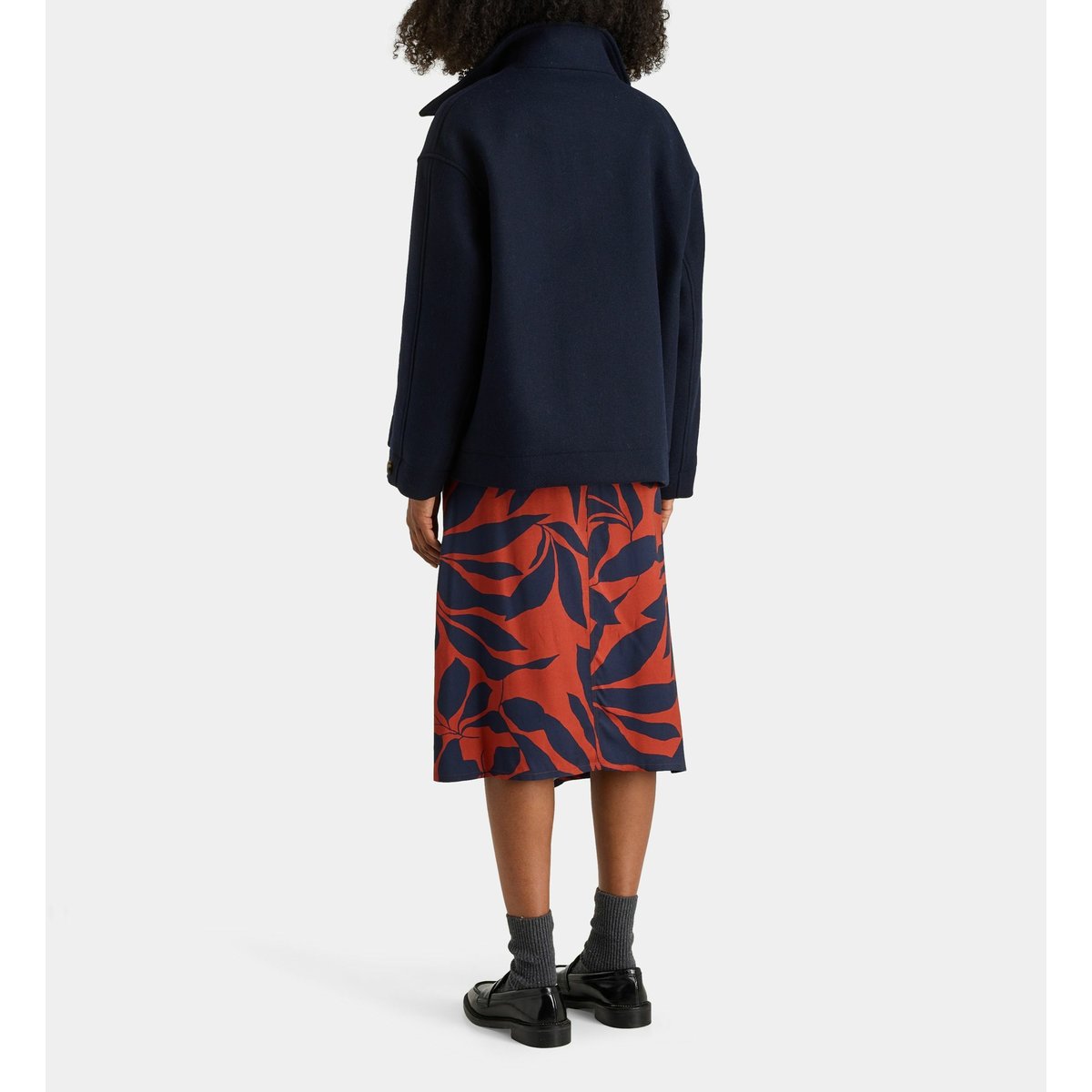 Manteau ample court minami en laine bleu marine, JODHPUR