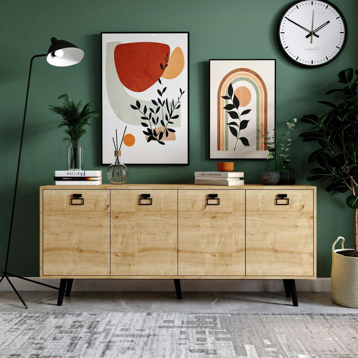 Buffet de salle à manger 4 portes MARFA effet chêne, PIER IMPORT