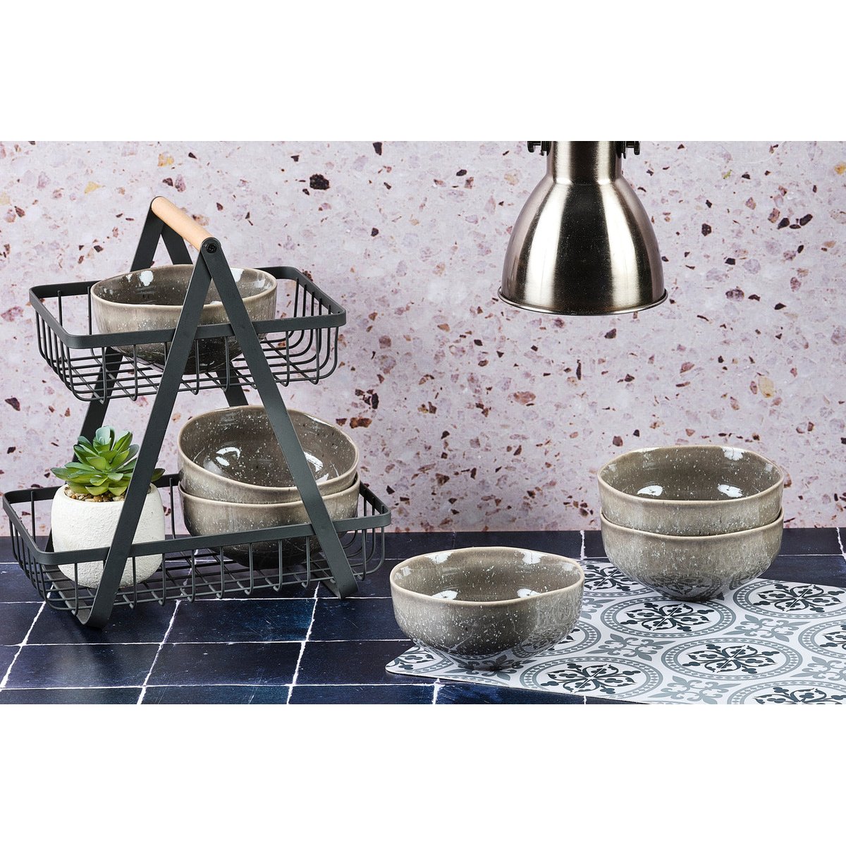 Lot de 6 bols moyens en grès, STELLAR gris anthracite, BJORN