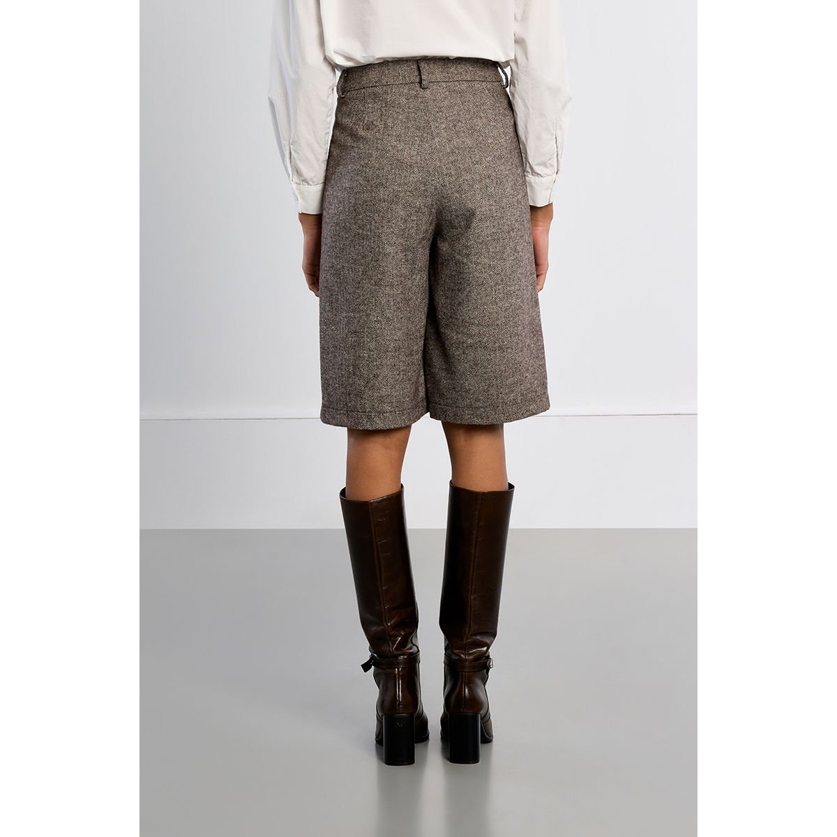 Bermuda en tweed, taille haute marron, LILI SIDONIO