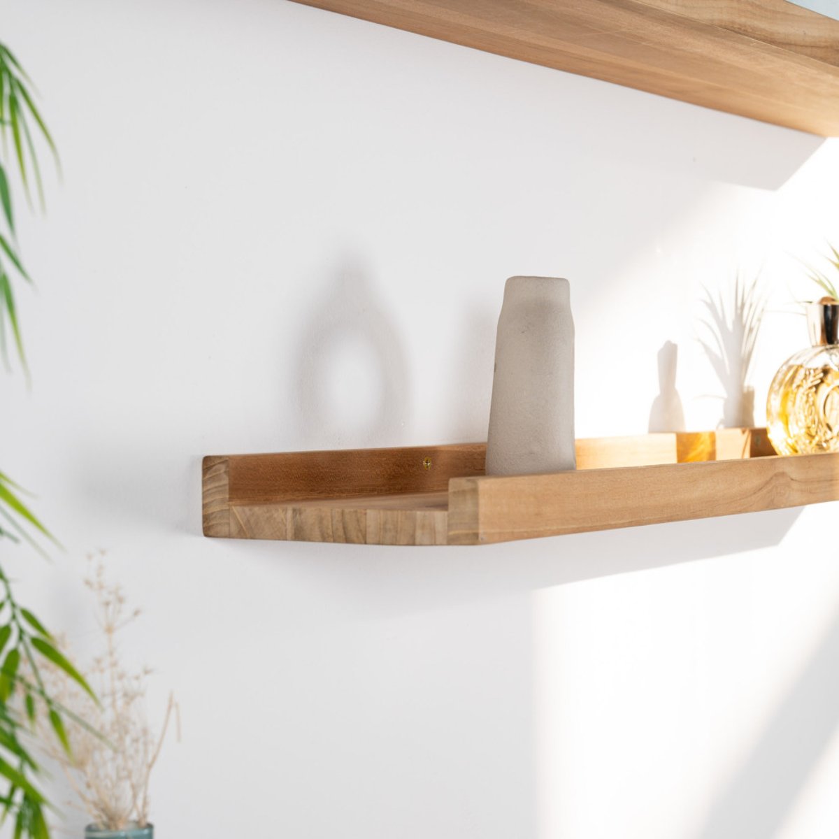 Tablette étagère Helvine salle de bain en teck massif 90cm naturel, WANDA COLLECTION