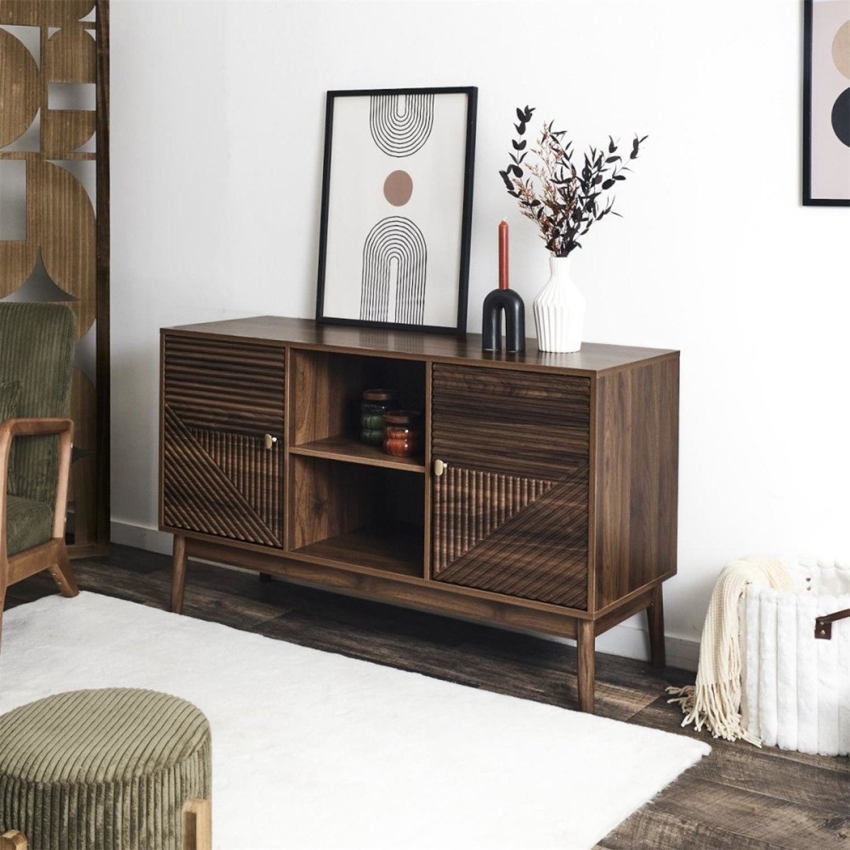 Buffet 2 Portes Imitation Bois Foncé marron, DECORATIE
