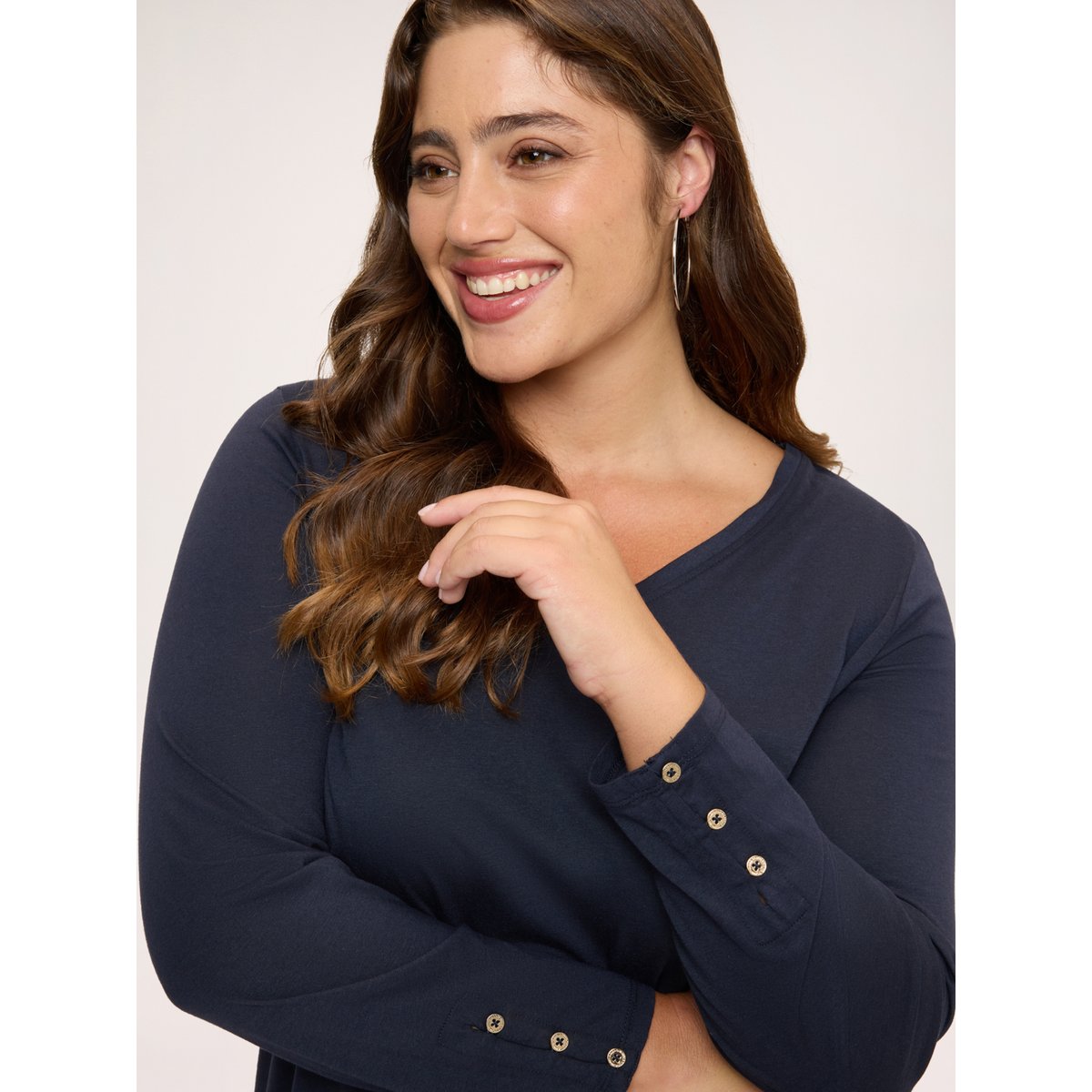 T-shirt avec petits boutons aux poignets bleu, FIORELLA RUBINO