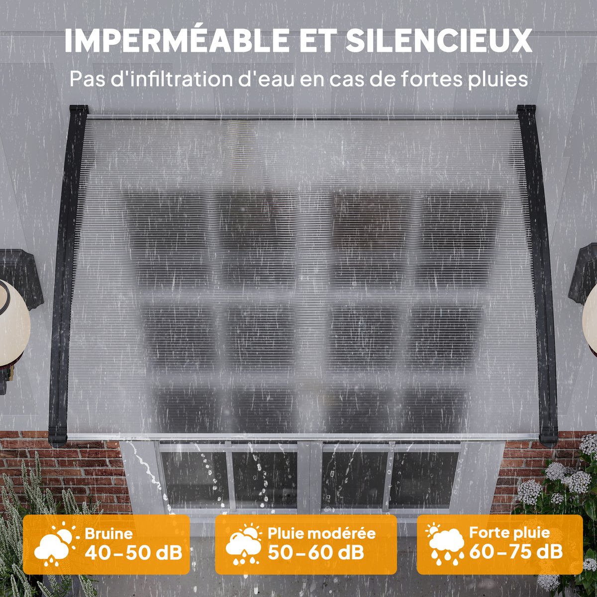 Auvent de porte Polycarbonate Transparent noir, OUTSUNNY