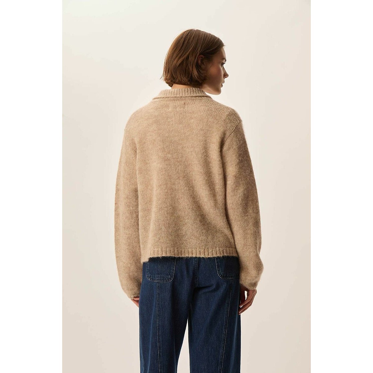 Anouka Long Sleeve Cardigan with Polo Collar taupe, DES PETITS HAUTS