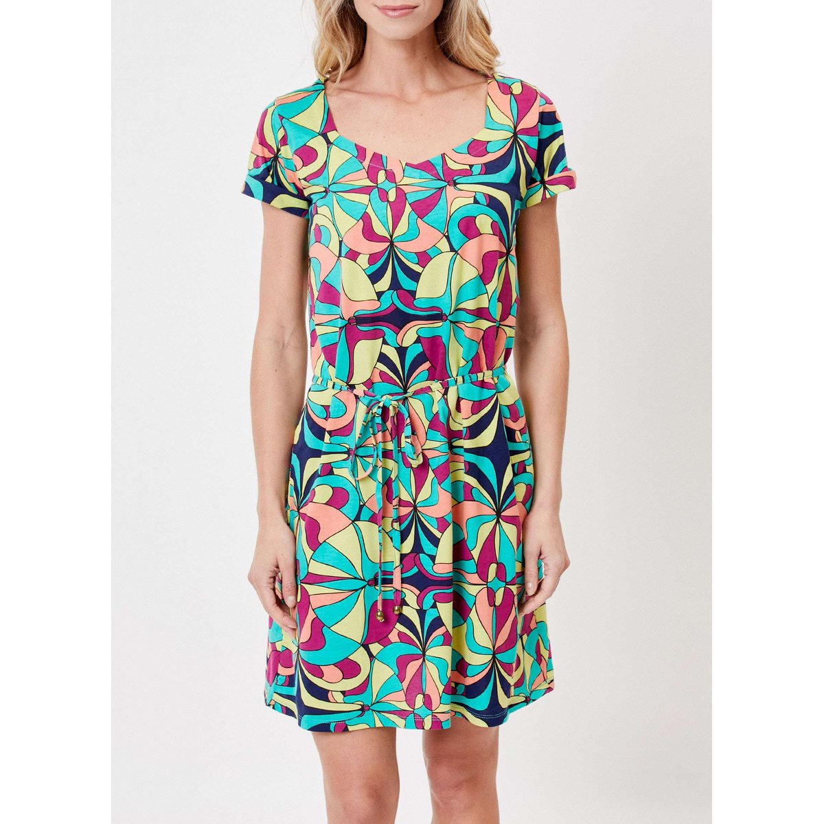 Robe coton col cur à nouer FIT mouve multico, PRINCESSE NOMADE