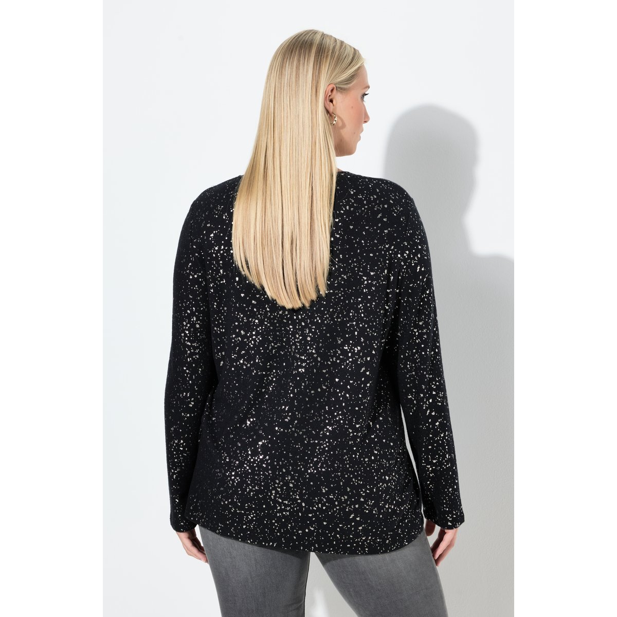 Sweat-shirt à col V et manches longues noir, ULLA POPKEN