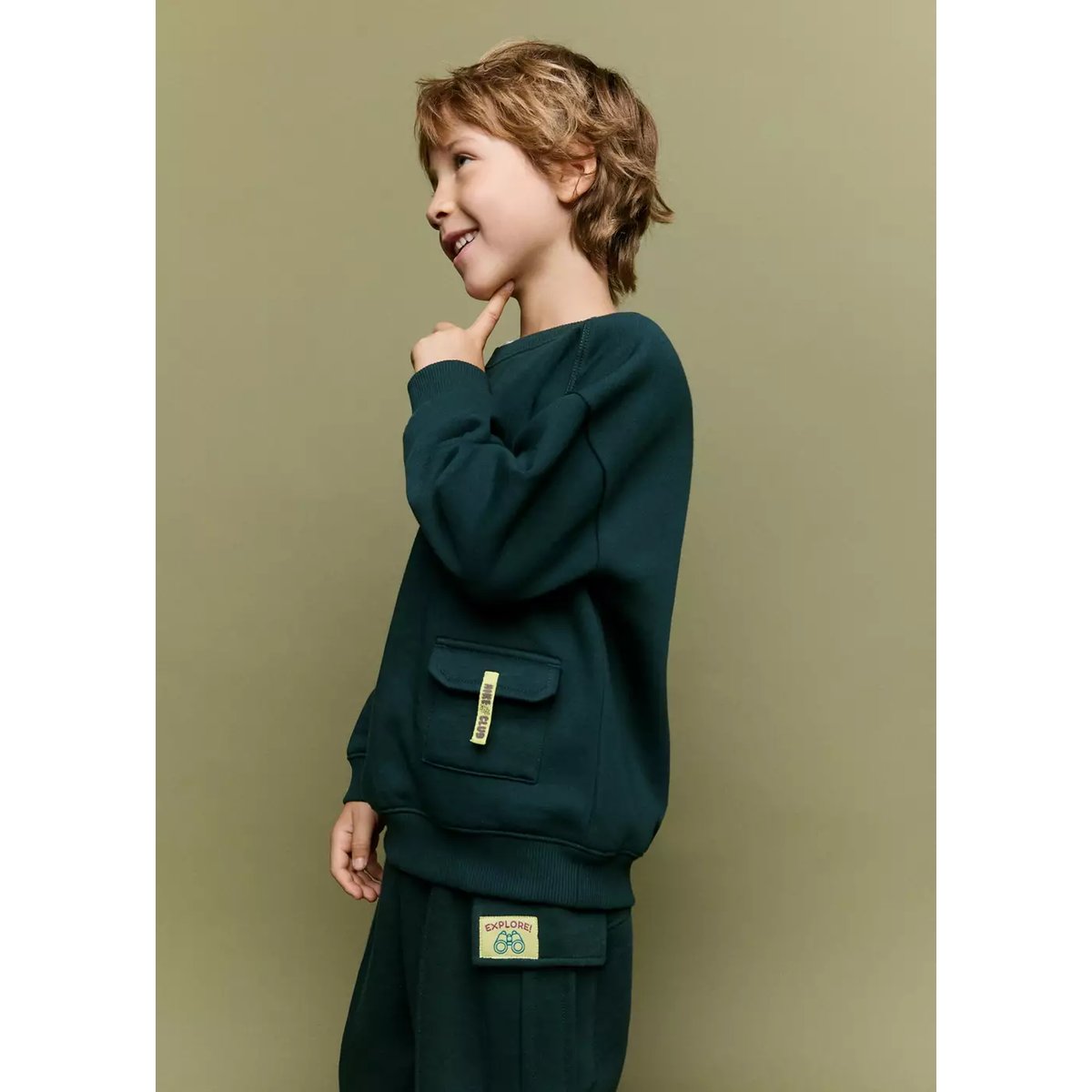 Sweat-shirt coton à poche vert foncé, MANGO BABY