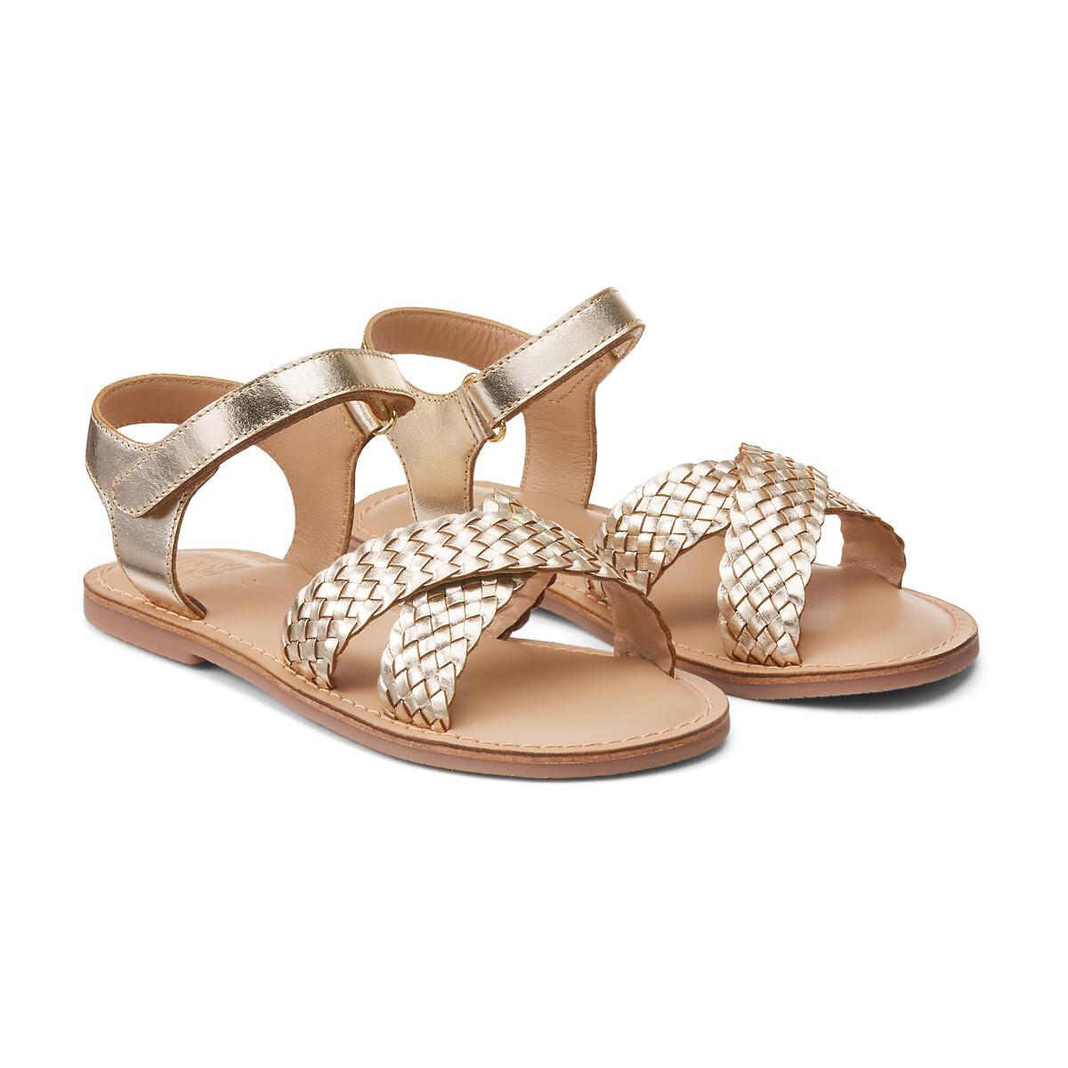Sandales dorées en cuir tressé doré, LA REDOUTE COLLECTIONS