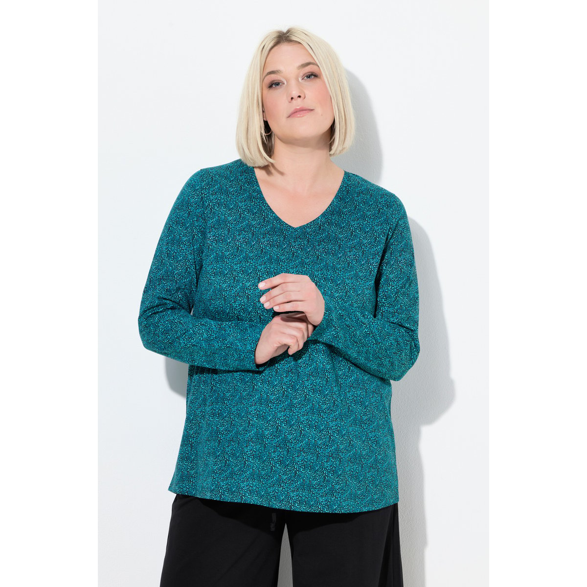 T-shirt imprimé, coupe évasée bleu mer, ULLA POPKEN