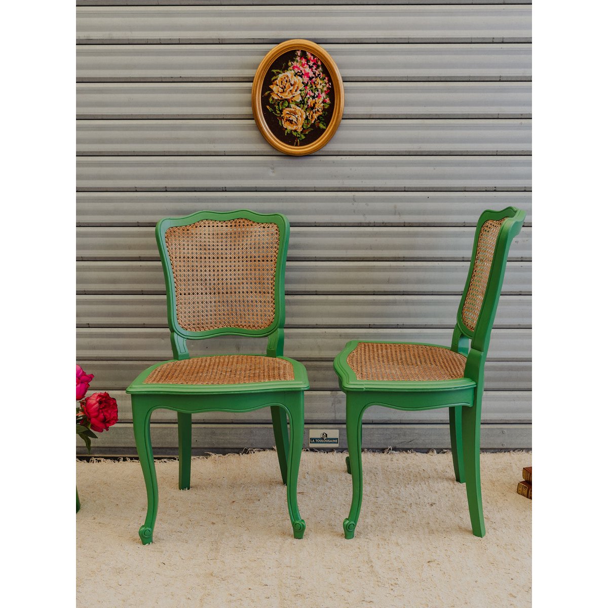 Paire de chaises en bois vert Claude N°1654 - Bon état vert, DEBONGOUT