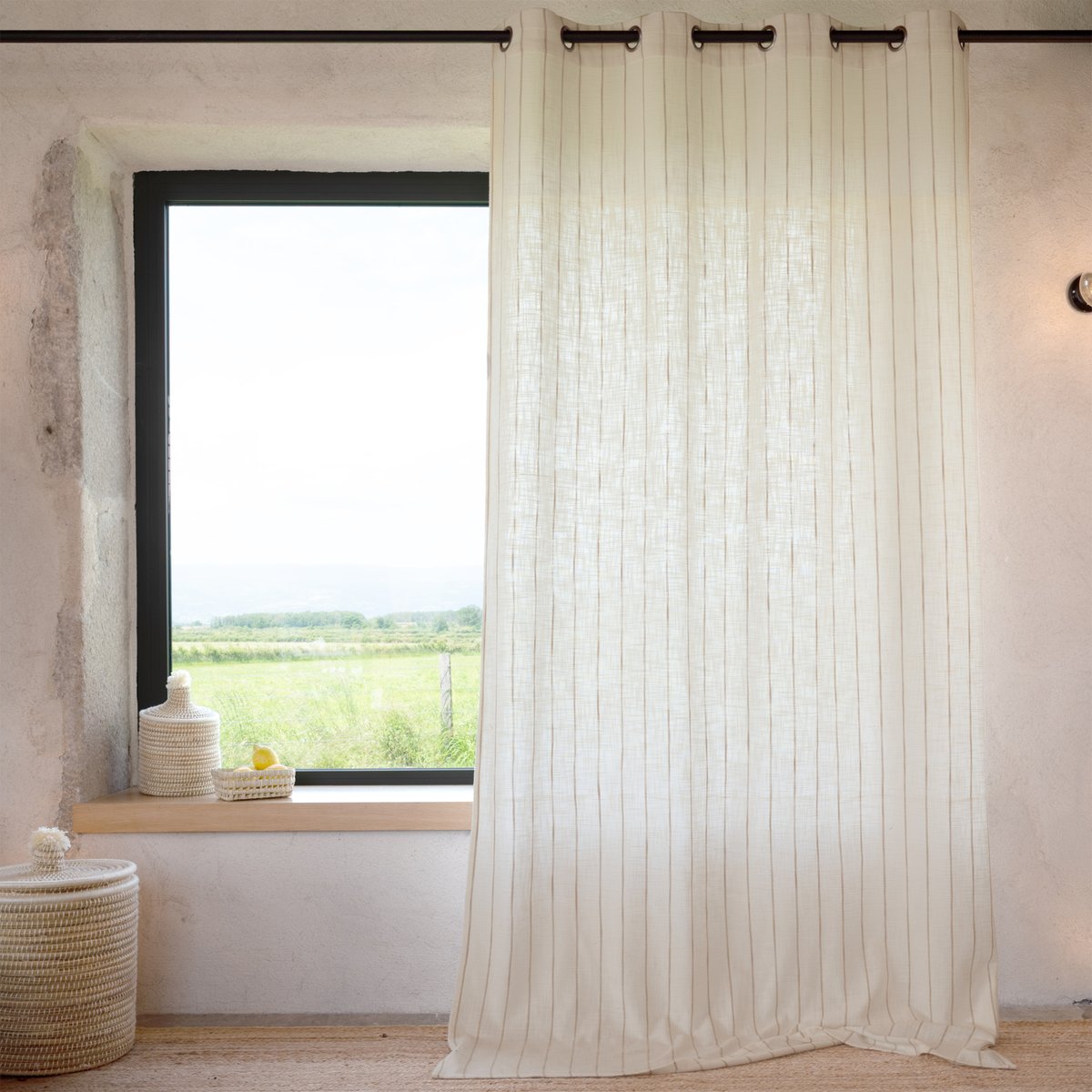 Rideau 100% coton à rayures beige LOURMARIN - QABANE beige, HOME MAISON
