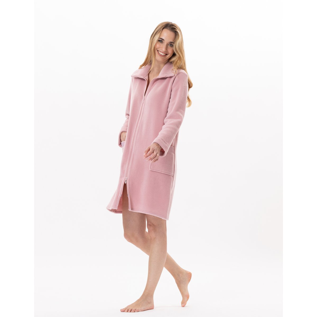 Robe de chambre zippée en polaire ESSENTIEL H54A rose, LE CHAT
