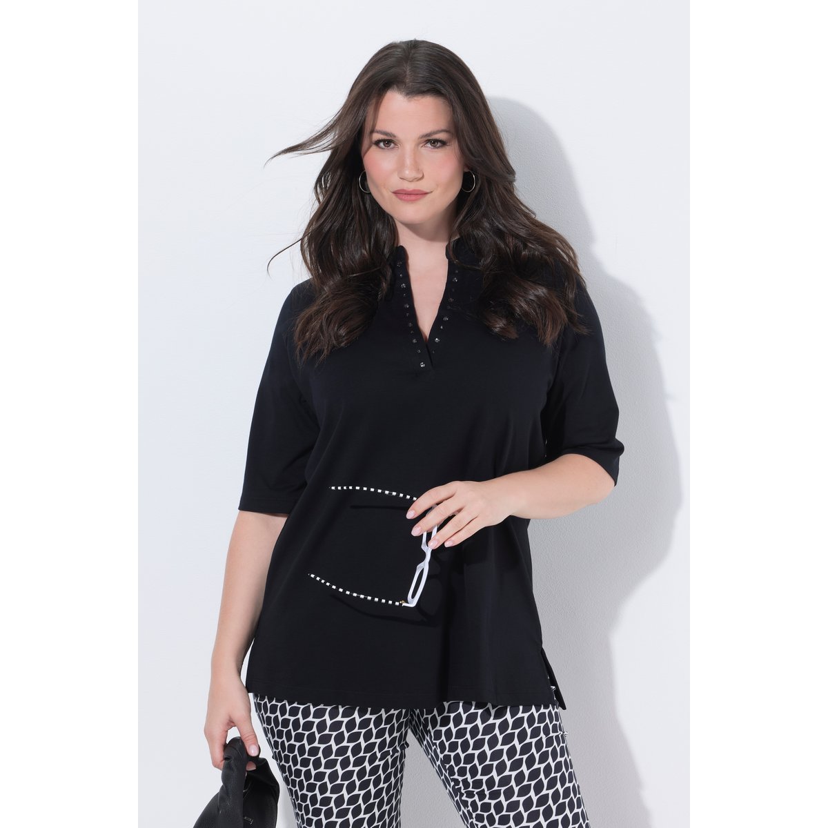 T-shirt en coton Pima noir, ULLA POPKEN