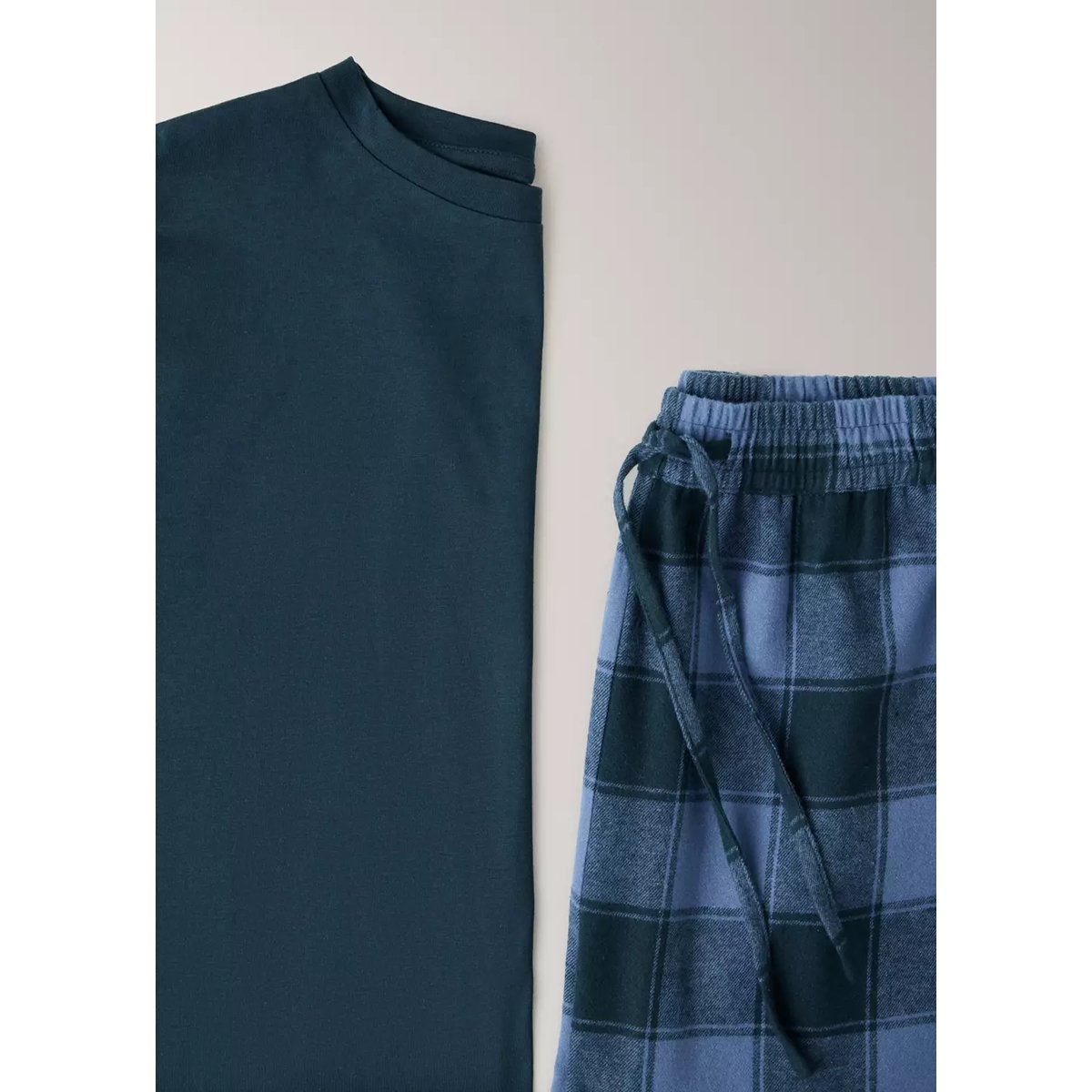 Pyjama deux pièces en flanelle à carreaux bleu, MANGO