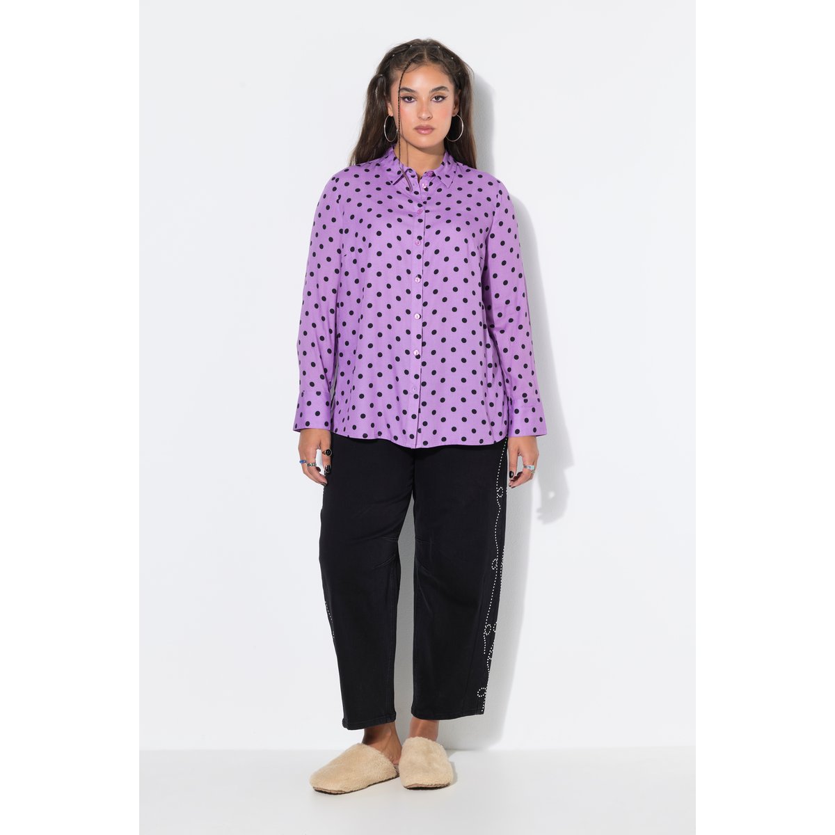 Chemisier, coupe ample, motif à pois lilas, STUDIO UNTOLD